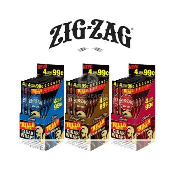 [T-1543-04] Zig-Zag Rillo Cigar Wraps 4 For $0.99 Display of 15 (Gold)
