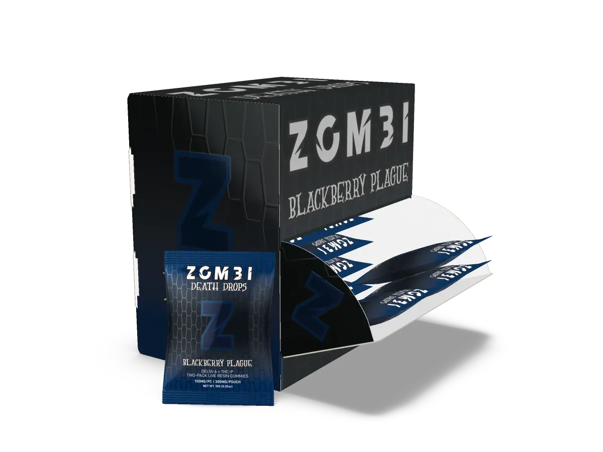 [Q-4271-01] ZOMBI Death Drop Gummies 9000mg 30pk display THC-P (Blackberry Plague)