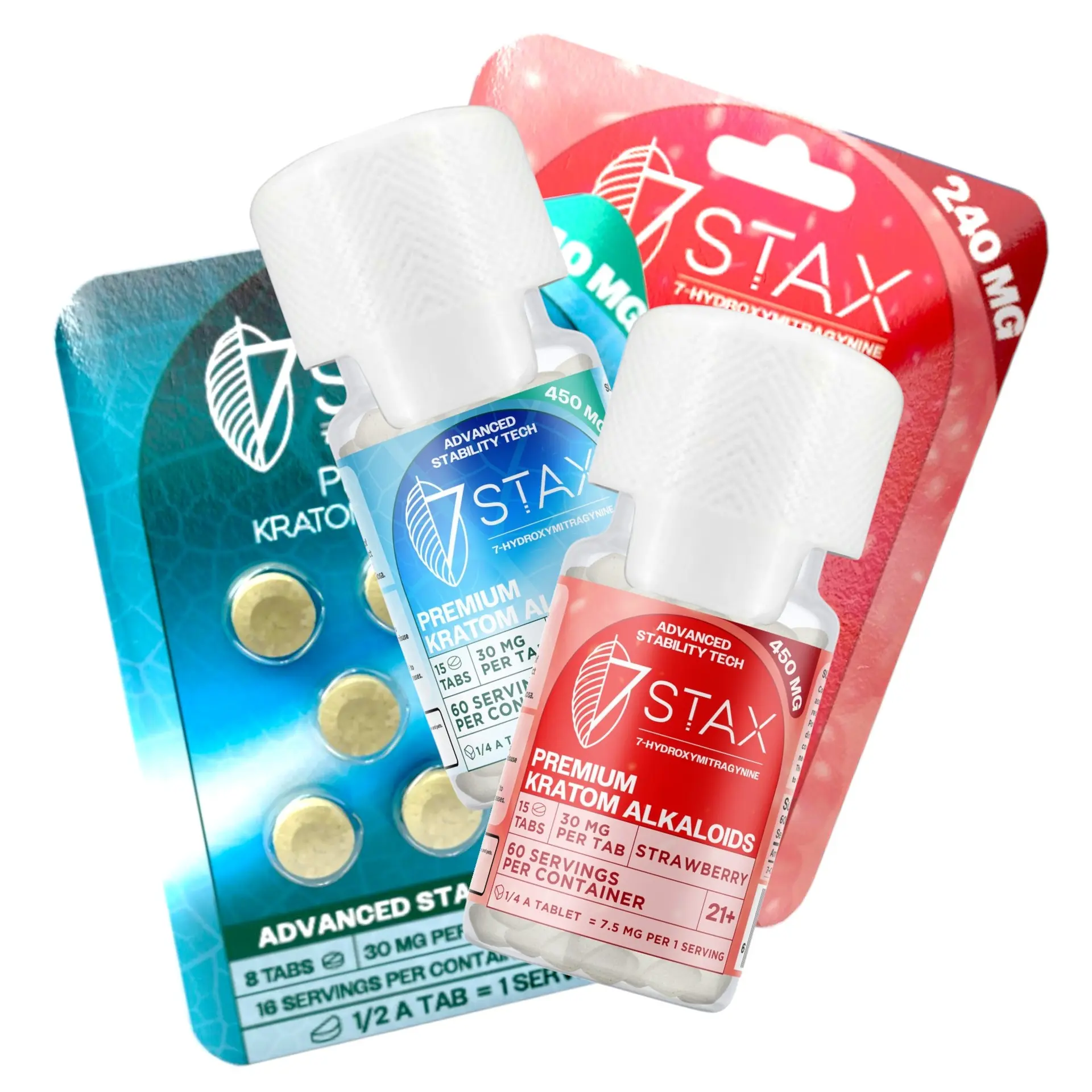[T-1427-02] 7Stax Premium 7-OH Kratom Alkaloid Tablets (1200mg – 15 Count) (Mixed Berry)