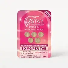[T-1323-04] 7Stax Premium 7-OH Kratom Alkaloid Tablets 80MG Per Tablet (400mg – 5 Count) (Raspberry)