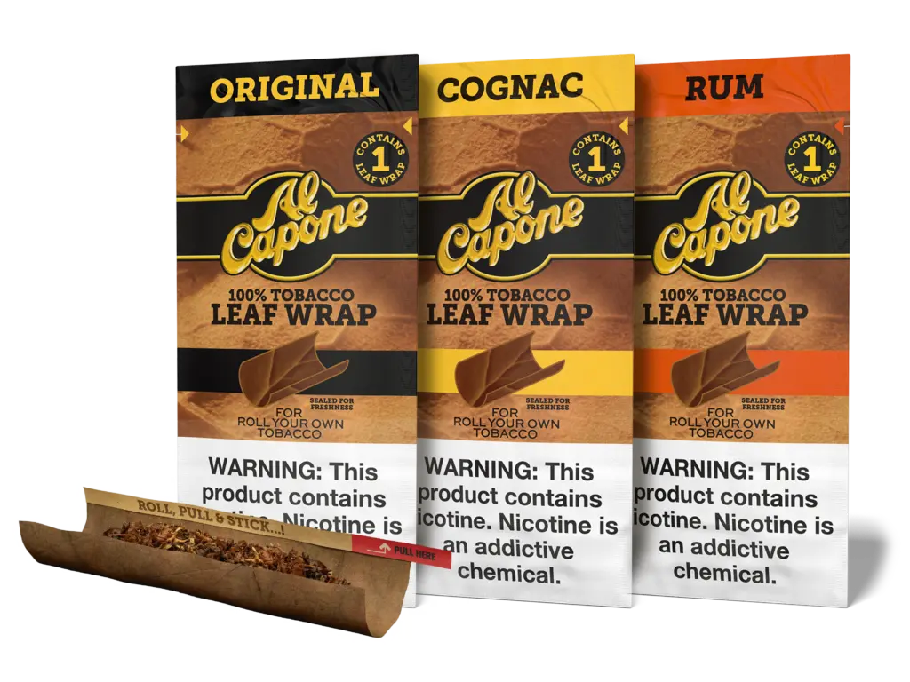 [T-1528-01] Al Capone Tobacco Leaf Wraps Cognac Pack of 18 (Orignal)