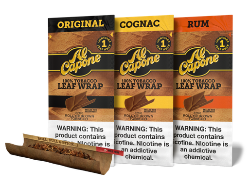 [T-1528-03] Al Capone Tobacco Leaf Wraps Cognac Pack of 18 (Rum)