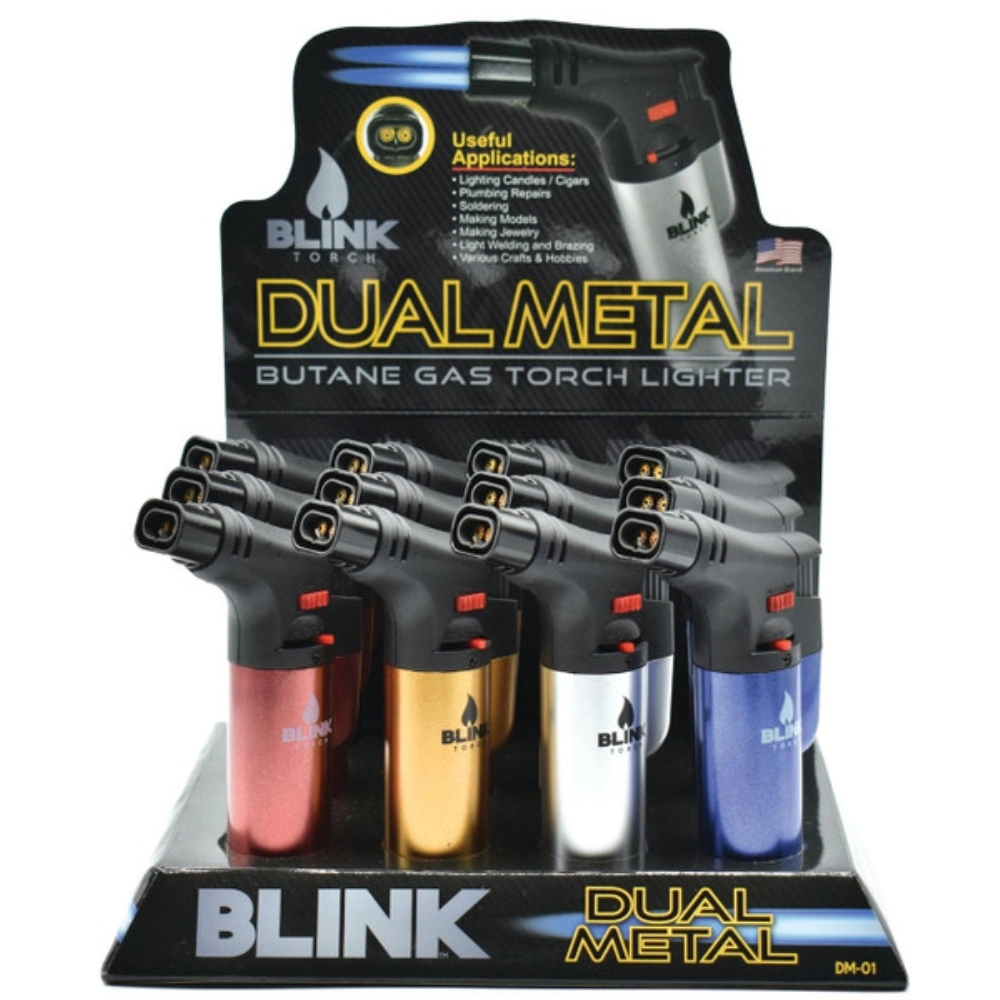 BLINK LARGE DOUBLE FLAME TORCH LIGHTER METALLIC COLORS 12CT