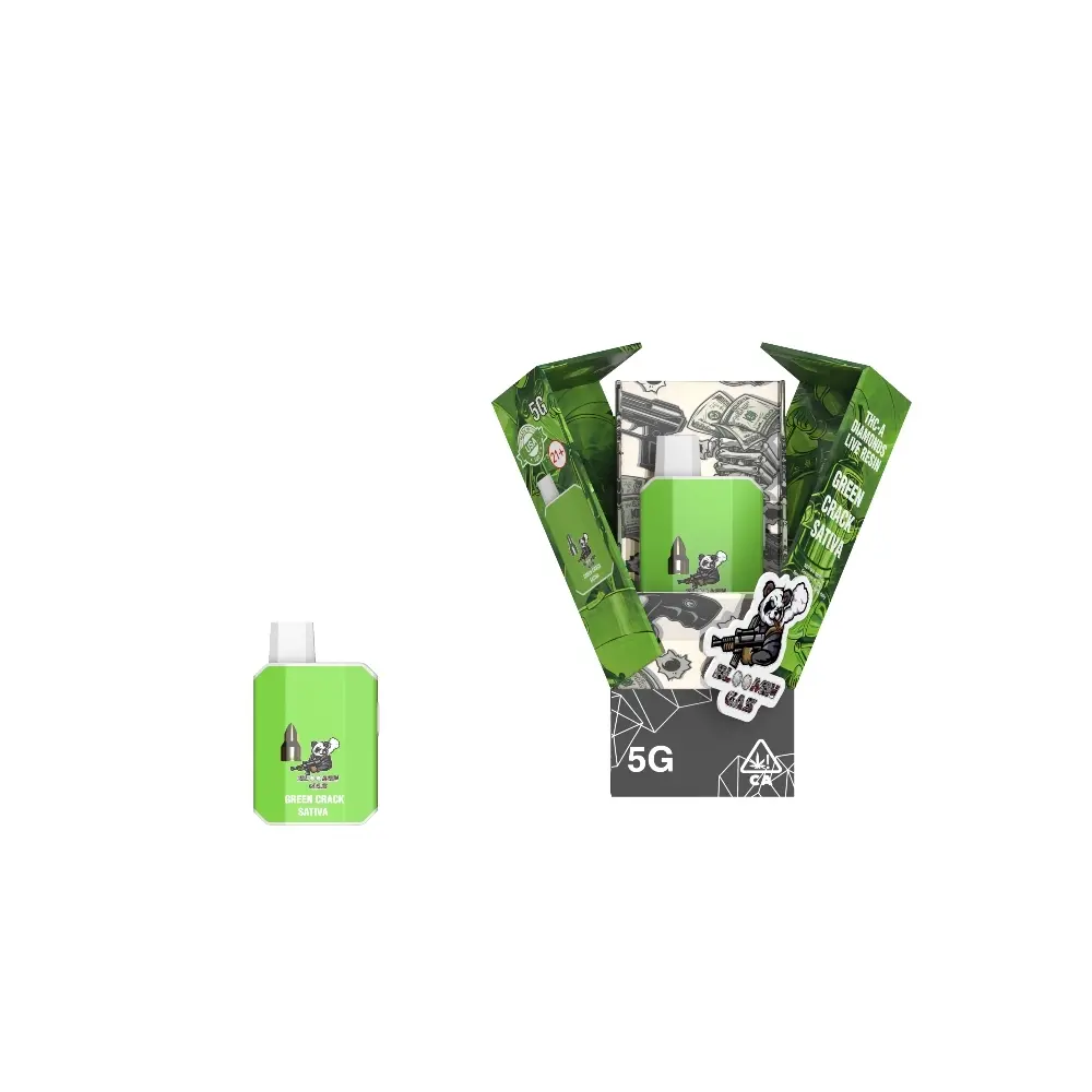 [T-1009-08] BLOOMN GAS DIAMONDS LIVE RESIN 5G Disposable 5pk Box (Green Crack Sativa)