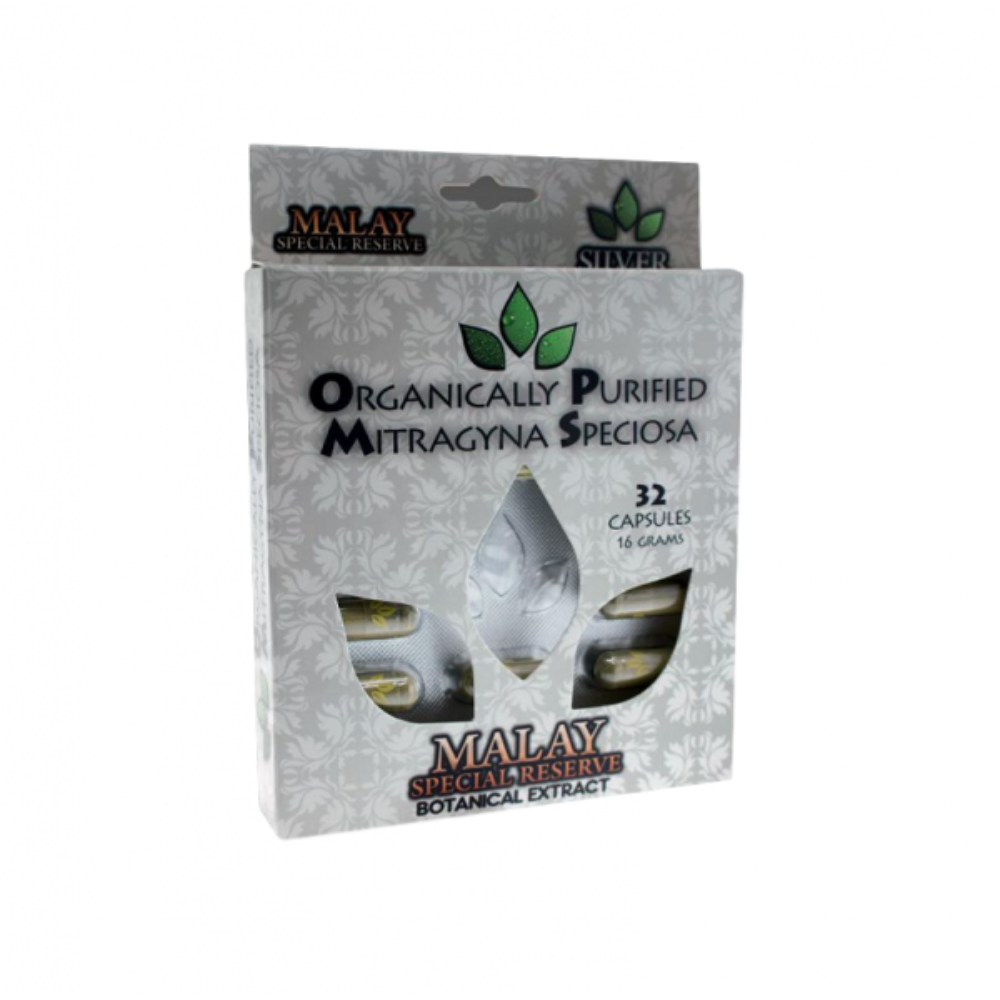 BOX OPMS SILVER - GREEN VEIN MALAY 19.2G BLISTER, 32 CAPS KRATOM