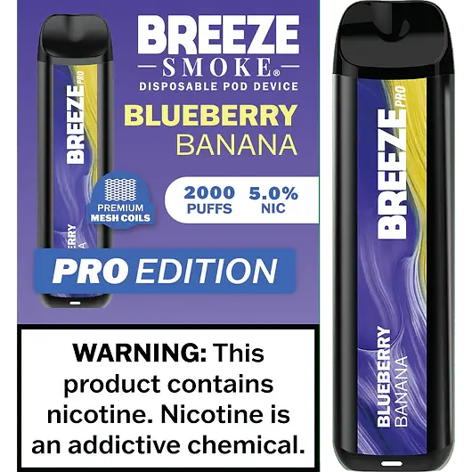[Q-1513-20] BREEZE PRO 2000 PUFF DISPOSABLE VAPE 10ML (Blueberry Banana)