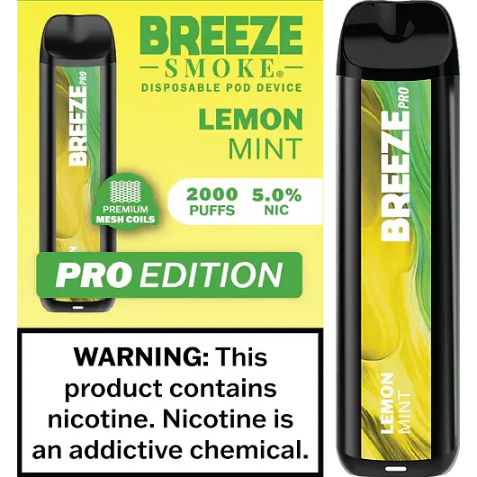 [Q-1513-07] BREEZE PRO 2000 PUFF DISPOSABLE VAPE 10ML (Lemon Mint)
