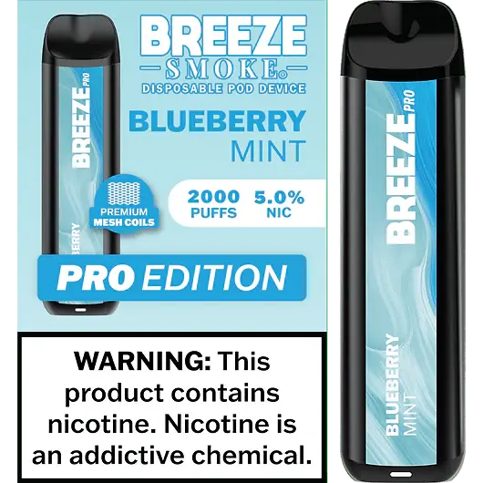 [Q-1513-19] BREEZE PRO 2000 PUFF DISPOSABLE VAPE 10ML (Blueberry Mint)