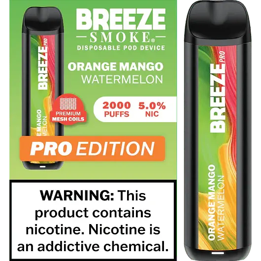 [Q-1513-17] BREEZE PRO 2000 PUFF DISPOSABLE VAPE 10ML (Orange Mango Watermelon)
