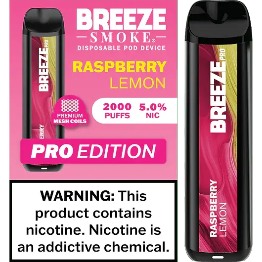 [Q-1513-16] BREEZE PRO 2000 PUFF DISPOSABLE VAPE 10ML (Raspberry Lemon)