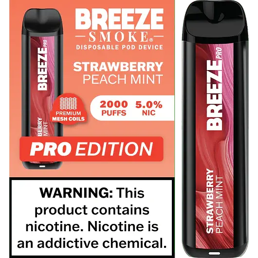 [Q-1513-15] BREEZE PRO 2000 PUFF DISPOSABLE VAPE 10ML (Straw Peach Mint)