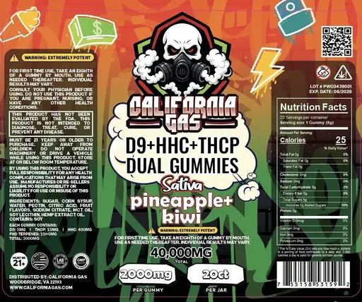 [T-1341-09] CALIFORNIA GAS DUAL GUMMIES D9+HHC+THCP 40,000MG (Key Lime)