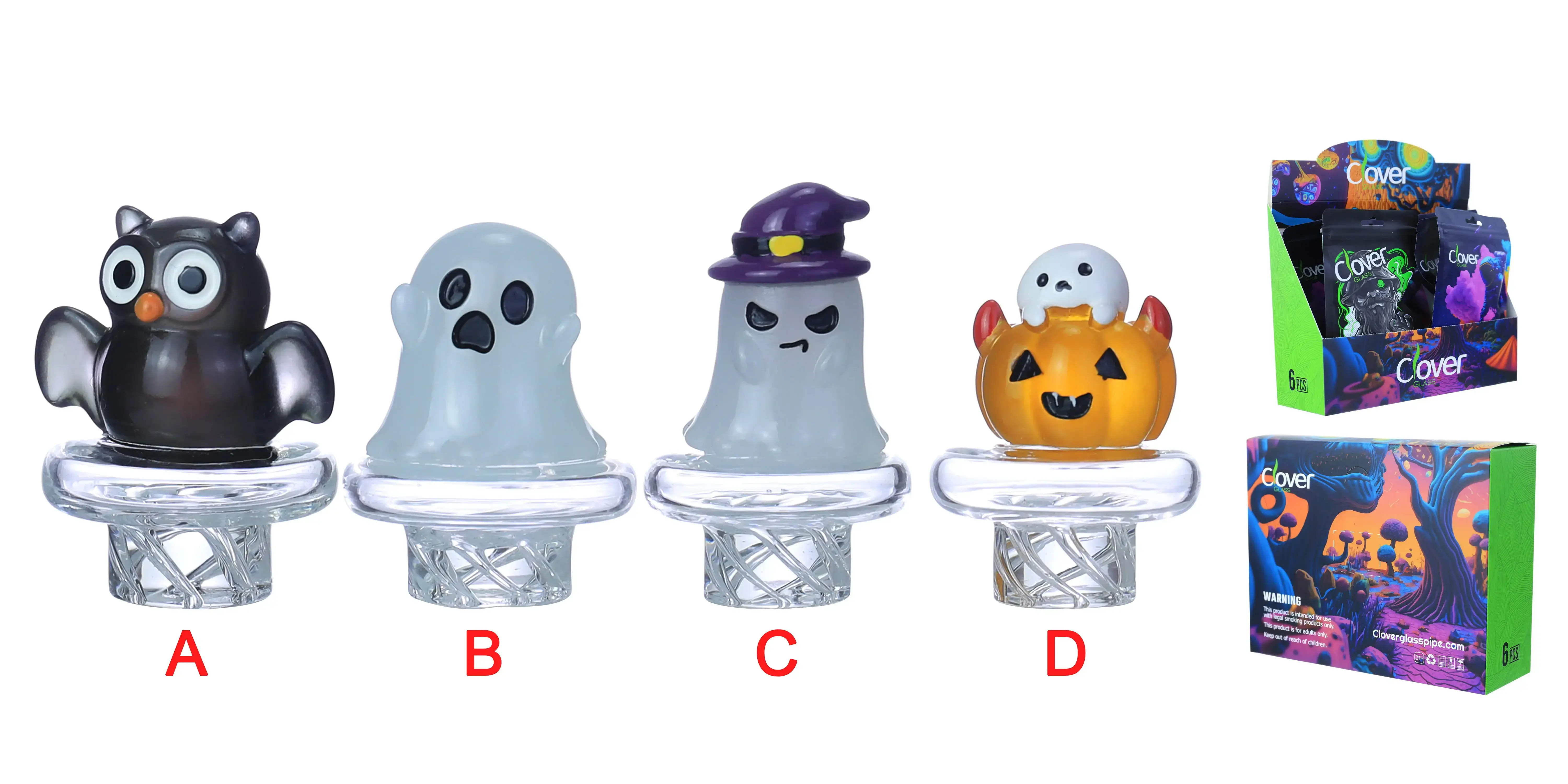 [Q-4845-03] Clover Carb Cap Glass 6PK a Display Mix Color (Halloween)