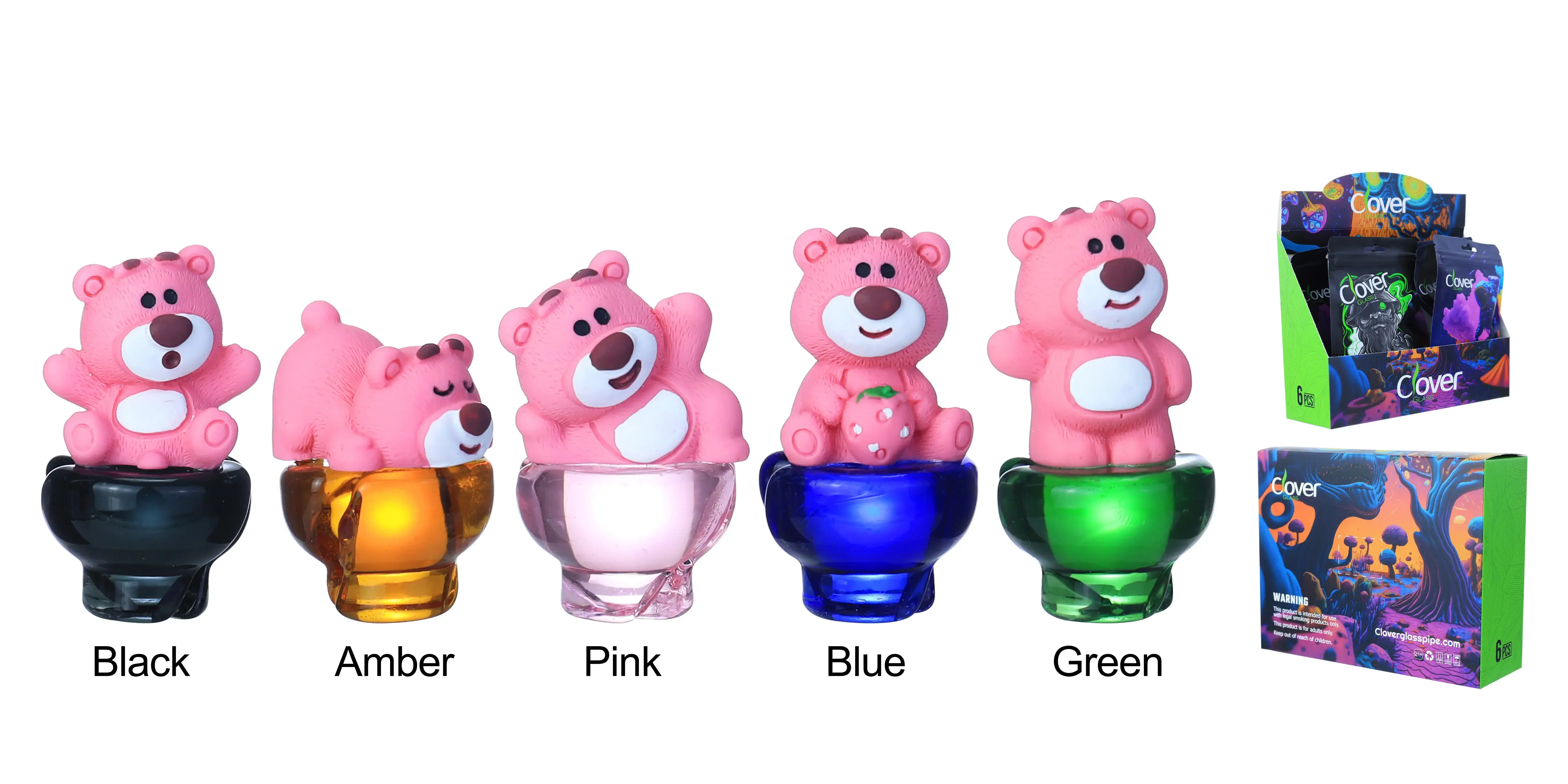 [Q-4845-06] Clover Carb Cap Glass 6PK a Display Mix Color (Pink Bear)