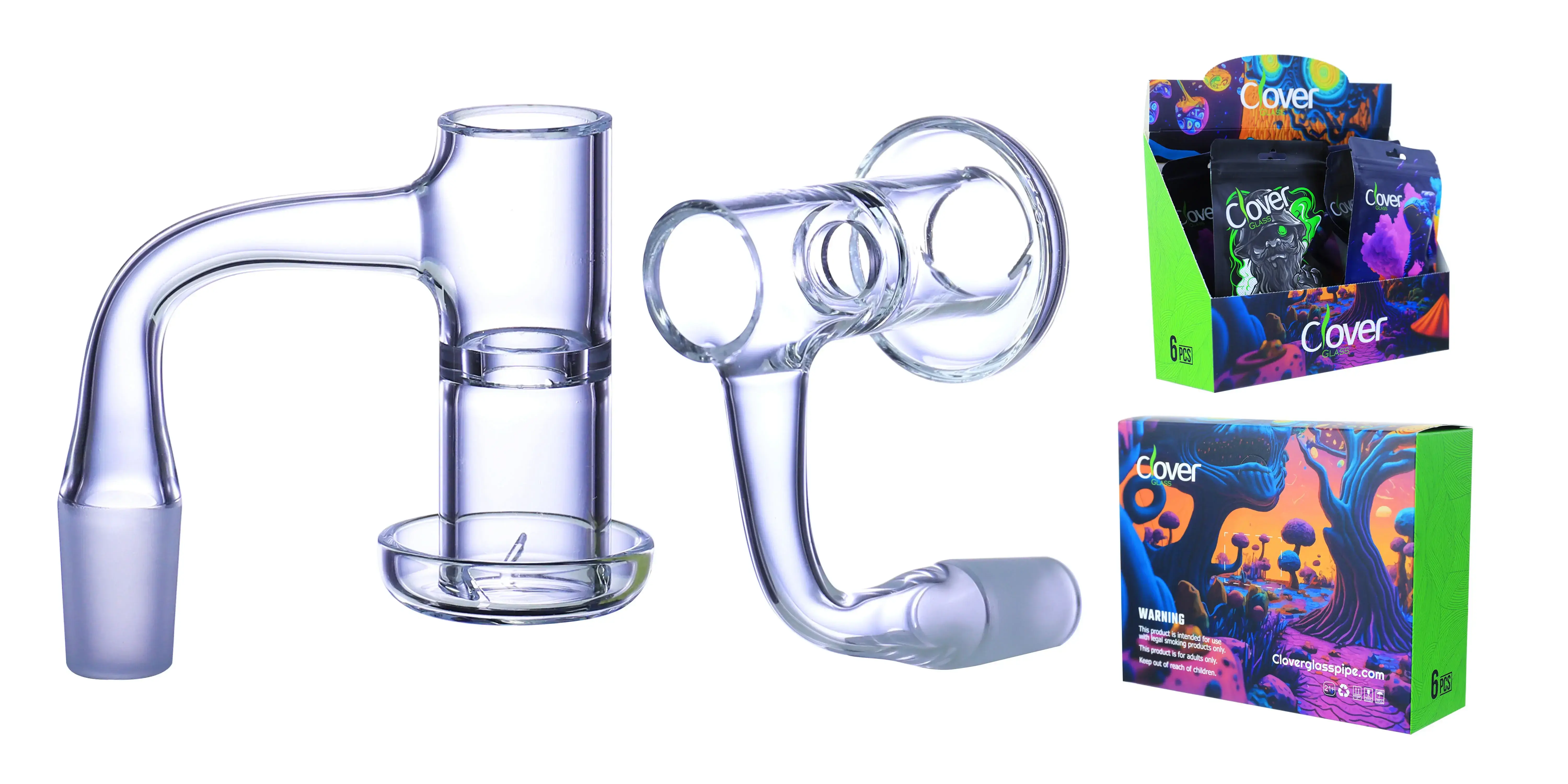 [Q-4842-06] Clover Glass Banger 14MM 6PC a Display (Double Cylinder Bowl Bottom)