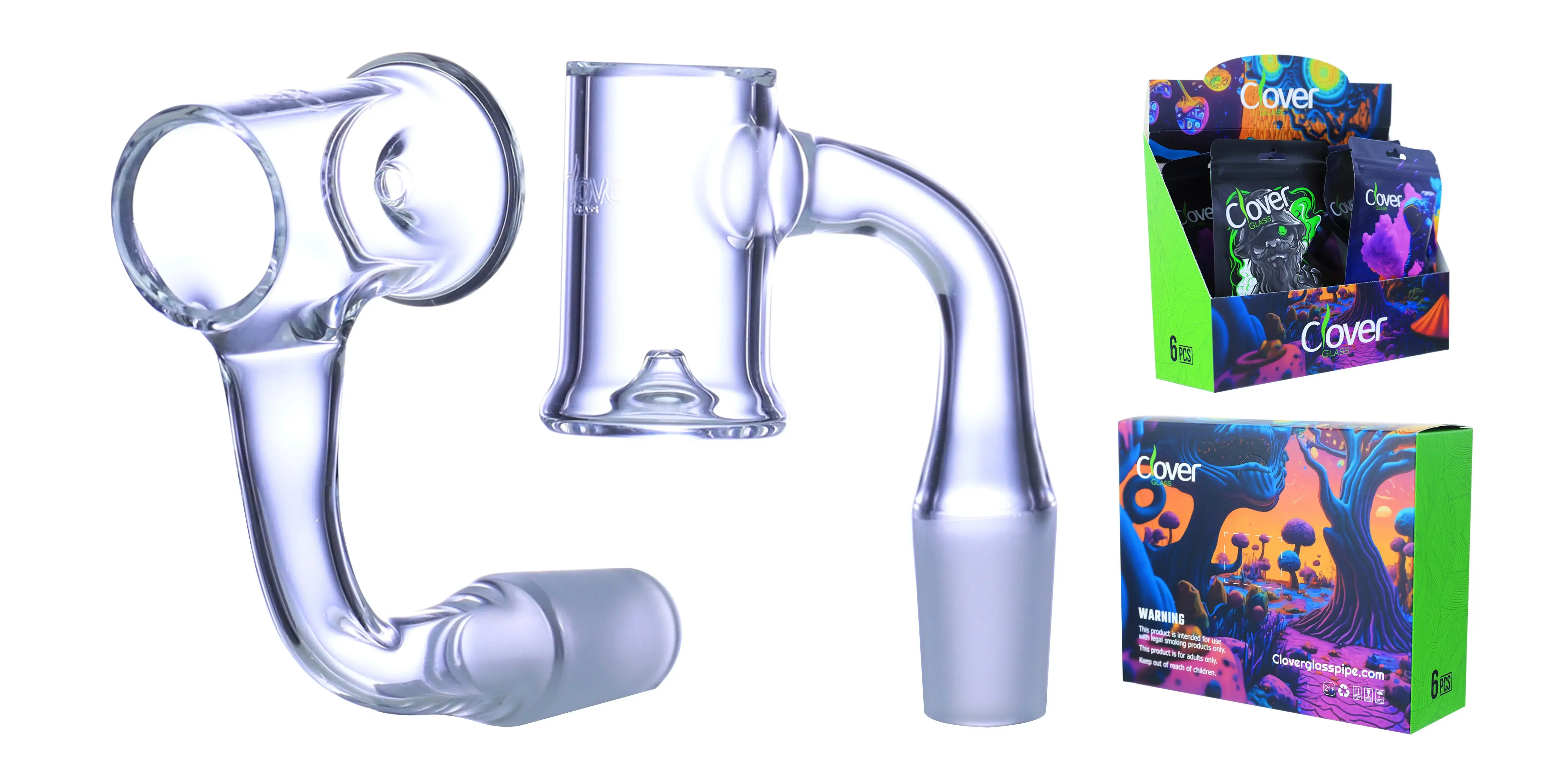 [Q-4842-09] Clover Glass Banger 14MM 6PC a Display (Bell Bottom With Raised Bottom)