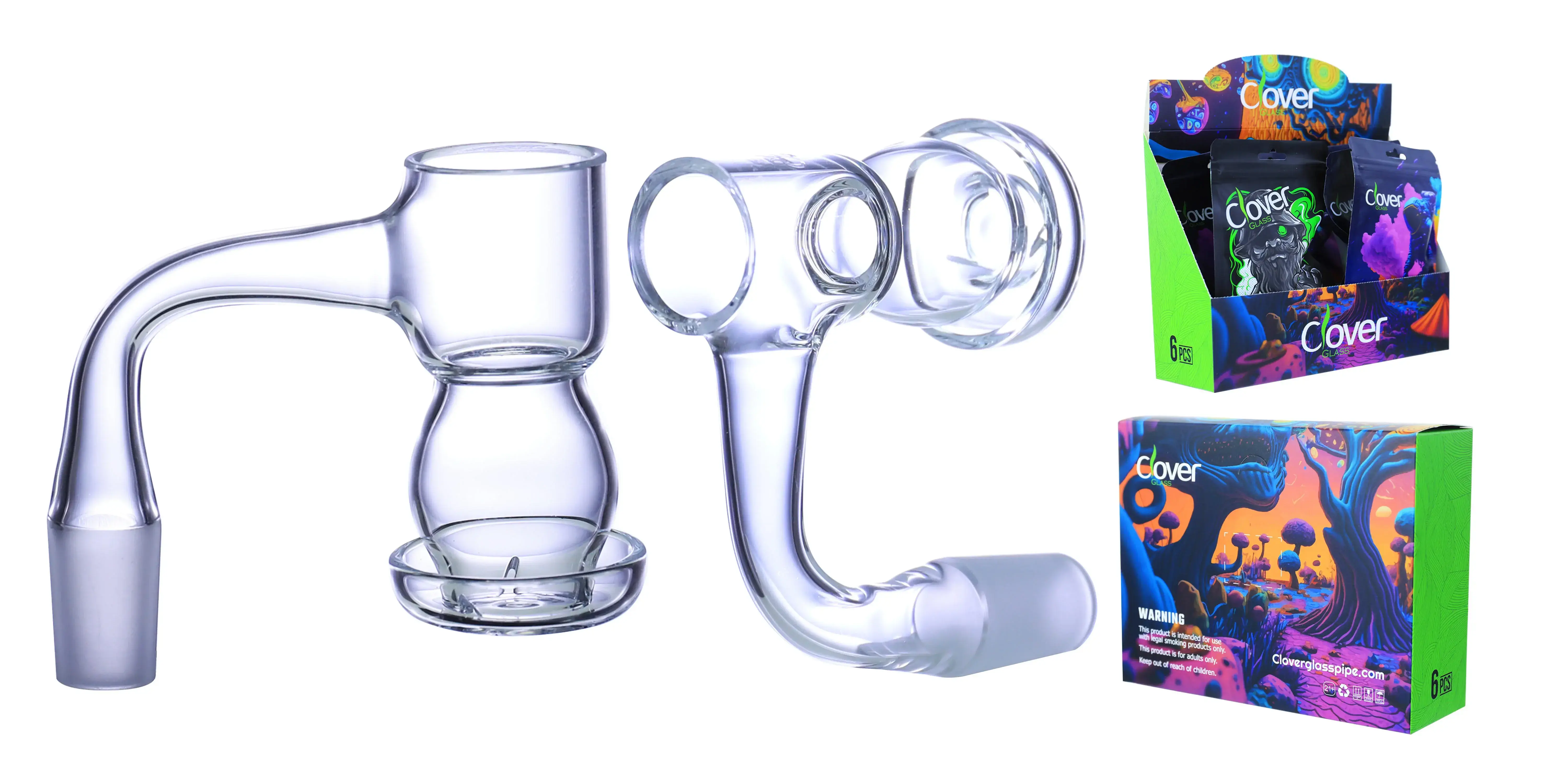 [Q-4842-11] Clover Glass Banger 14MM 6PC a Display (Curved Middle Terp Slurper)