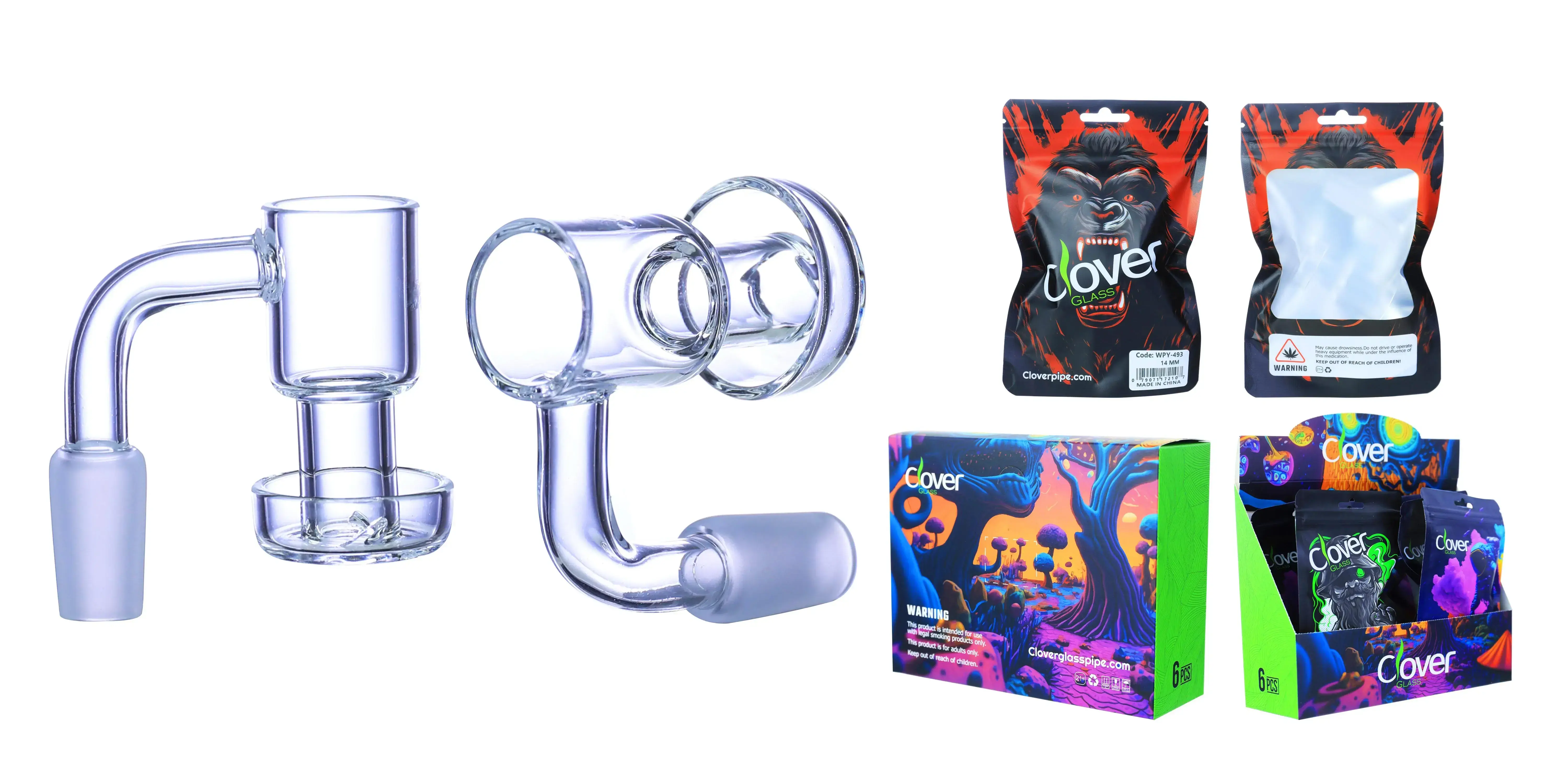 [Q-4842-15] Clover Glass Banger 14MM 6PC a Display (Terp Slurper 45 degree)