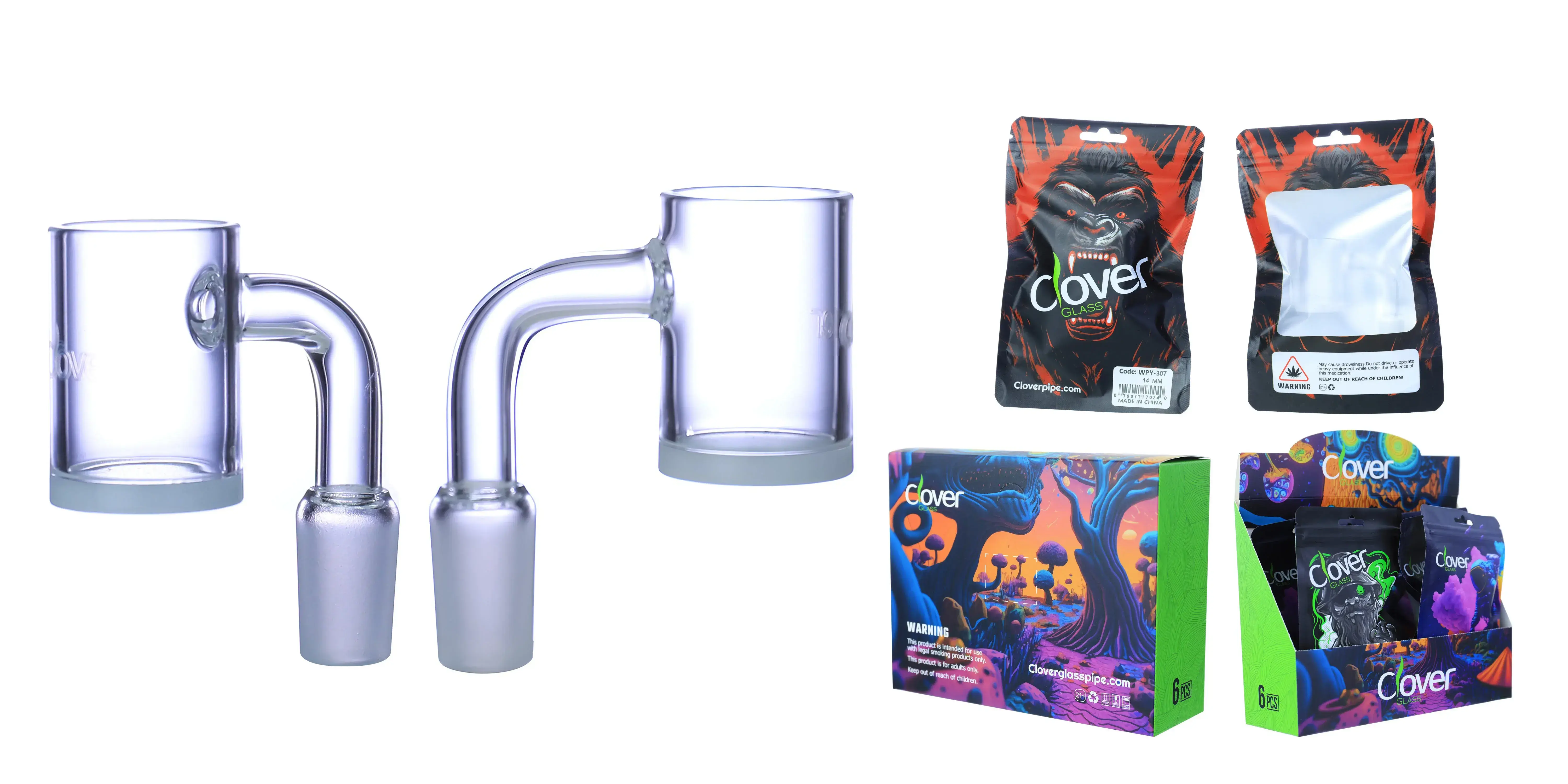 [Q-4842-23] Clover Glass Banger 14MM 6PC a Display (90 Degree #307)