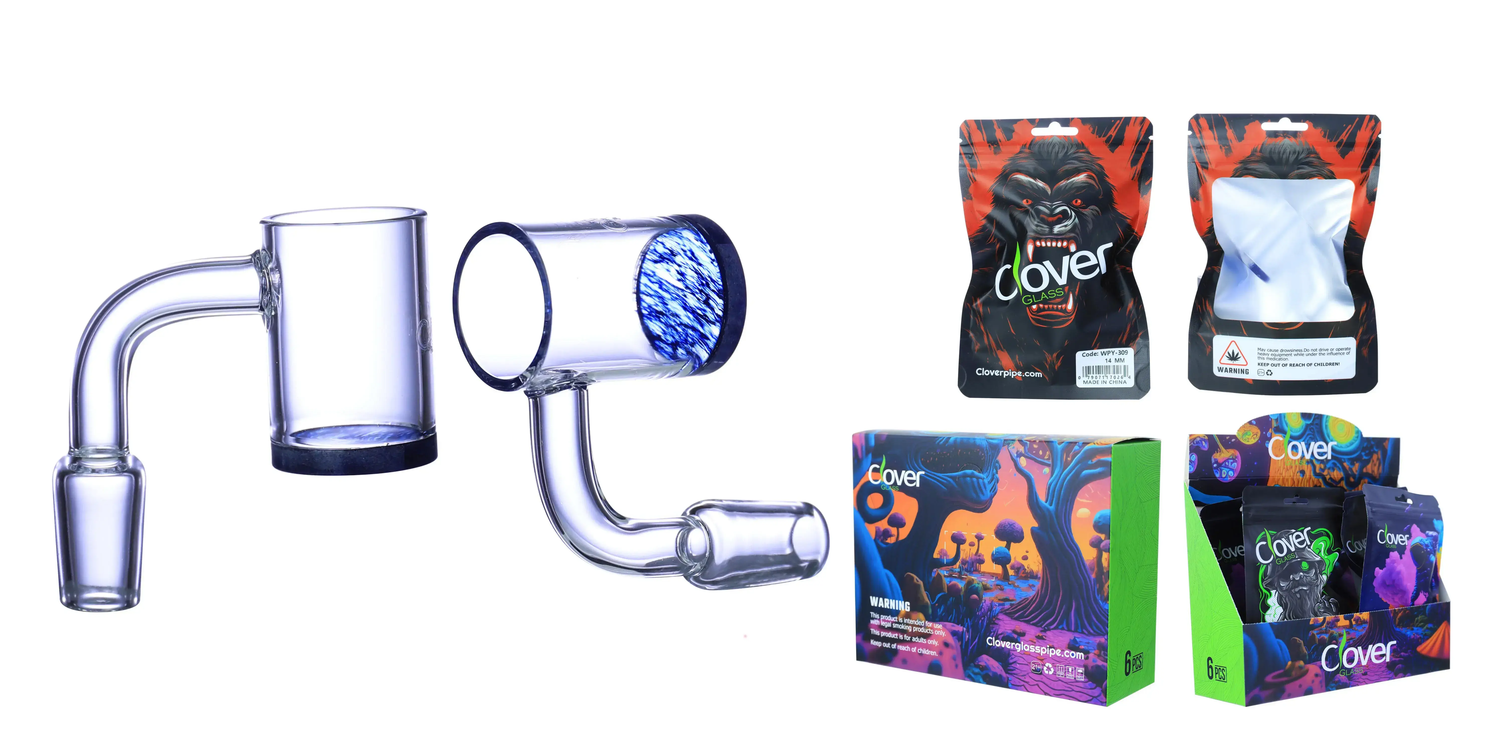 [Q-4842-25] Clover Glass Banger 14MM 6PC a Display (90 Degree #309)