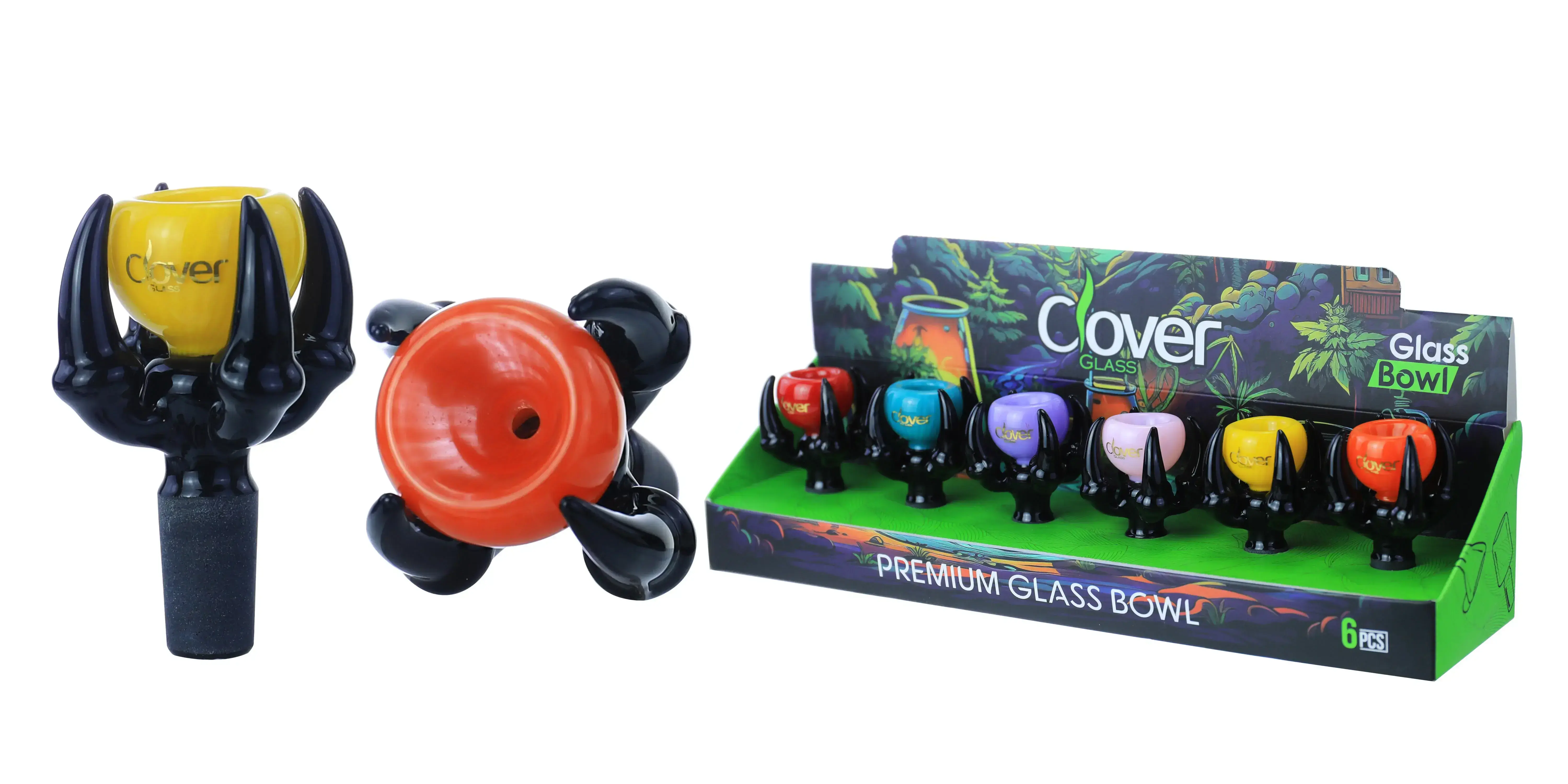 [10102-01] Clover Glass Blow Head 14MM 6Pc a Display Mix Color (Four Claw)