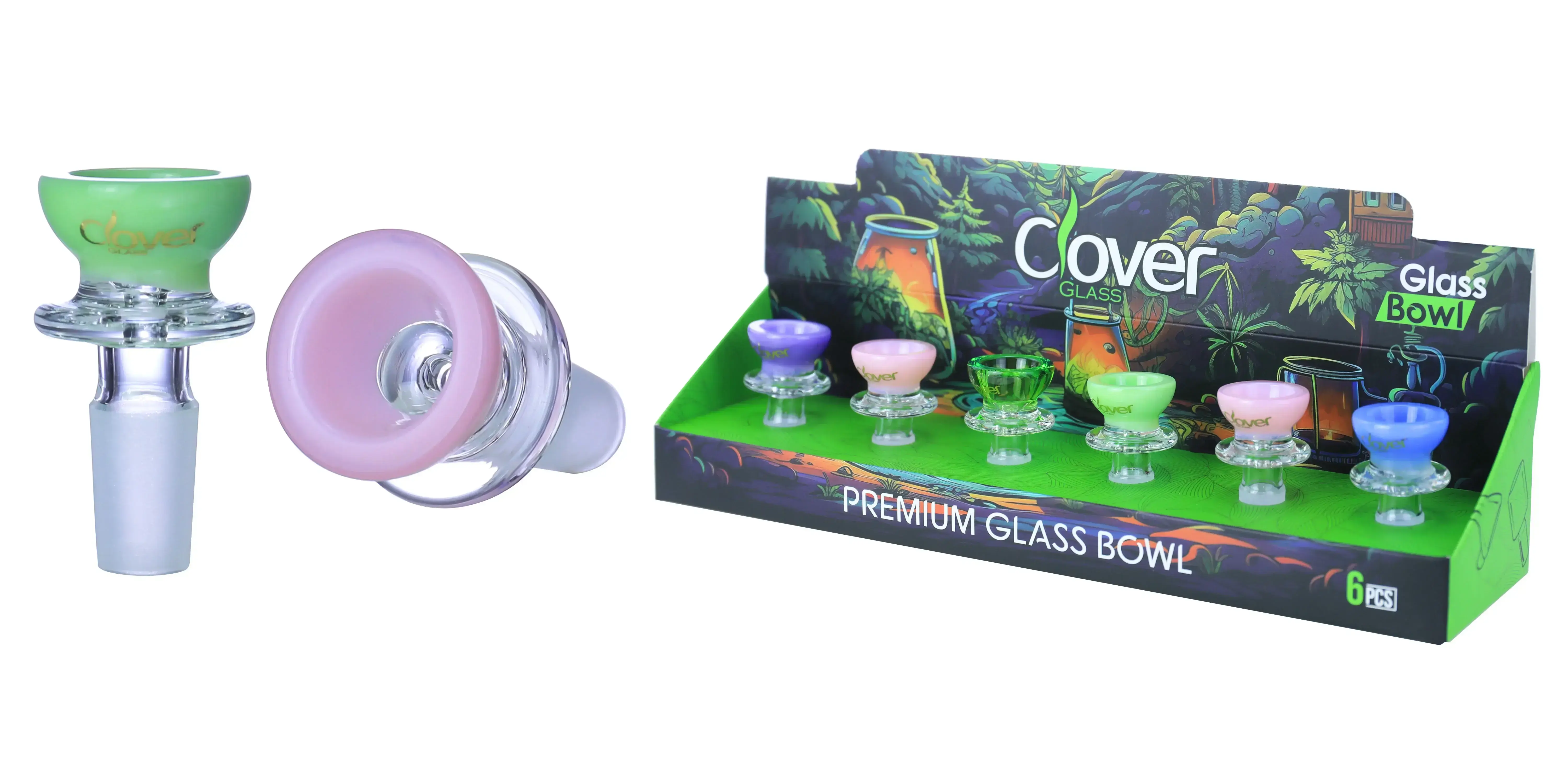 [10102-03] Clover Glass Blow Head 14MM 6Pc a Display Mix Color (Pull Out Ring)