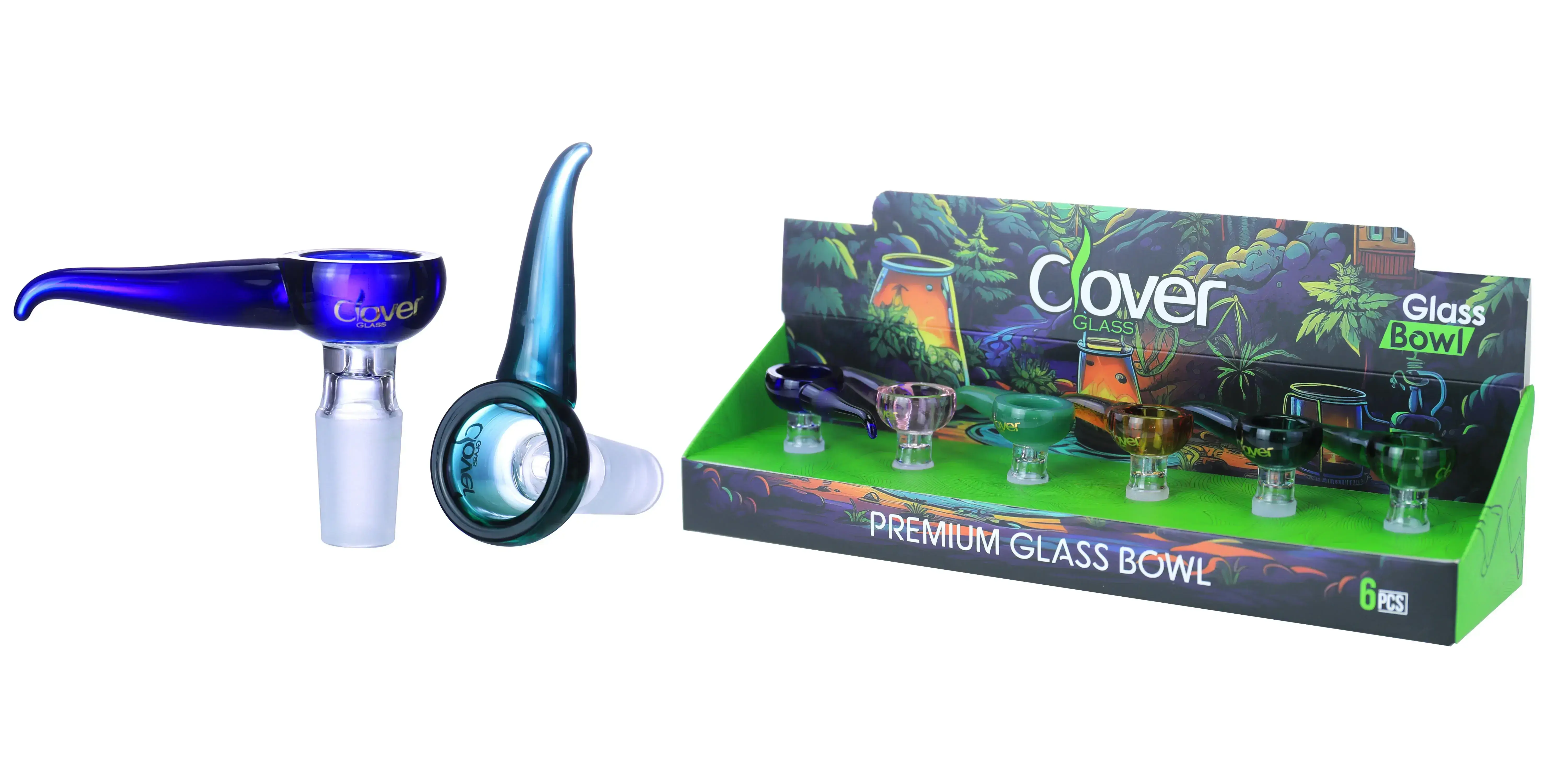 [10102-04] Clover Glass Blow Head 14MM 6Pc a Display Mix Color (Dragon Nail)