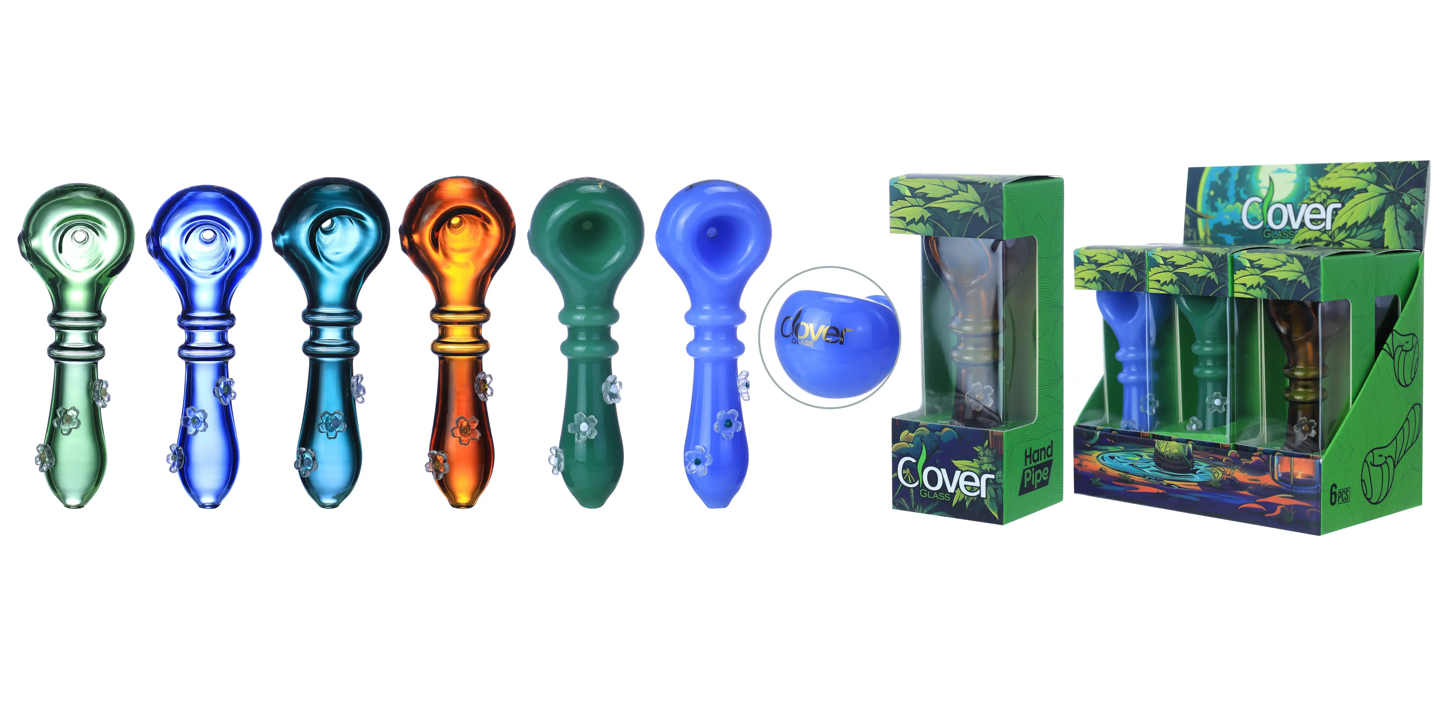 [T-1373-04] Clover Glass Hand Pipe 4.5 Inch Display 6PK (WPF-647)