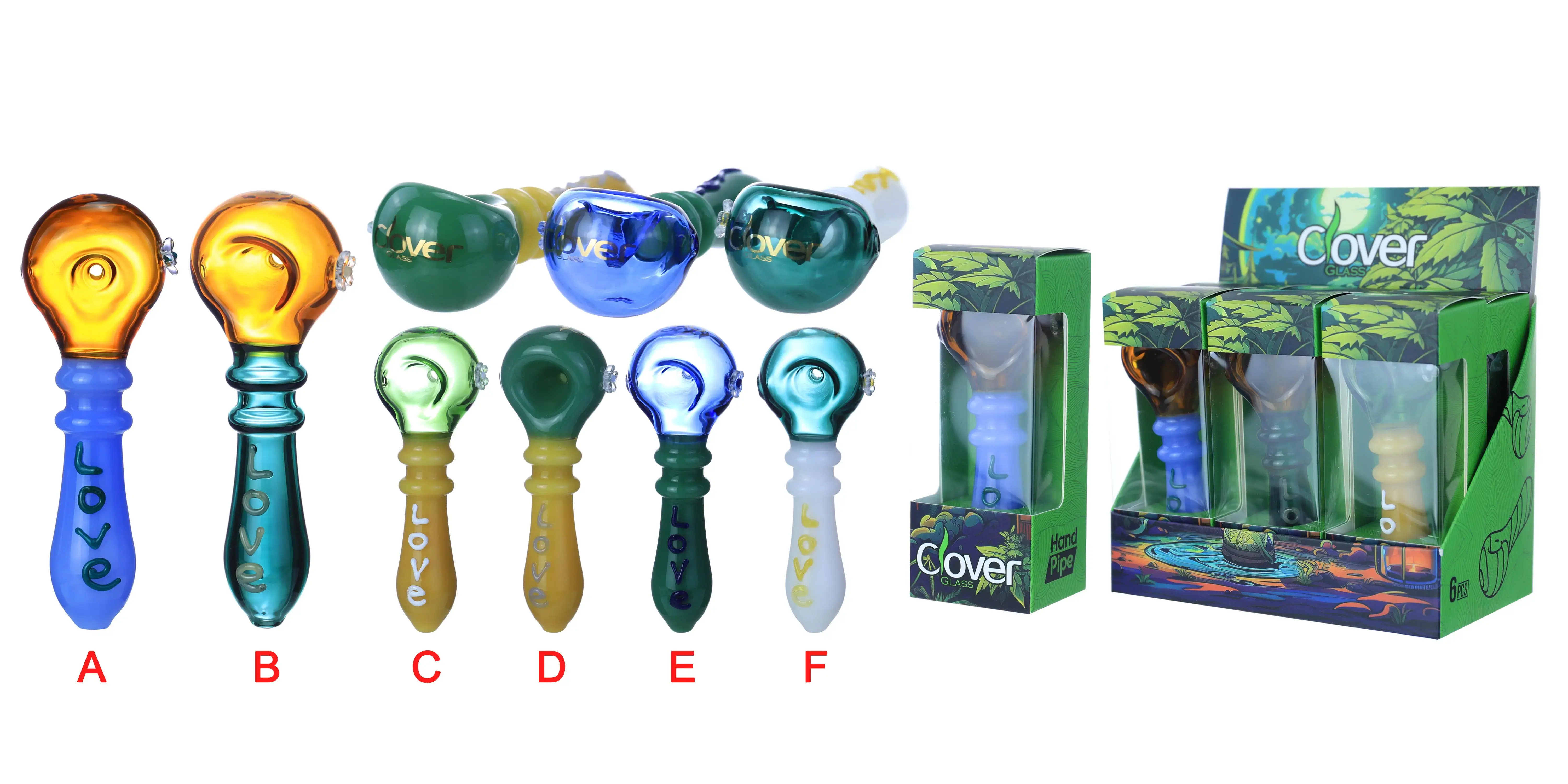 [T-1373-05] Clover Glass Hand Pipe 4.5 Inch Display 6PK (WPF-649)
