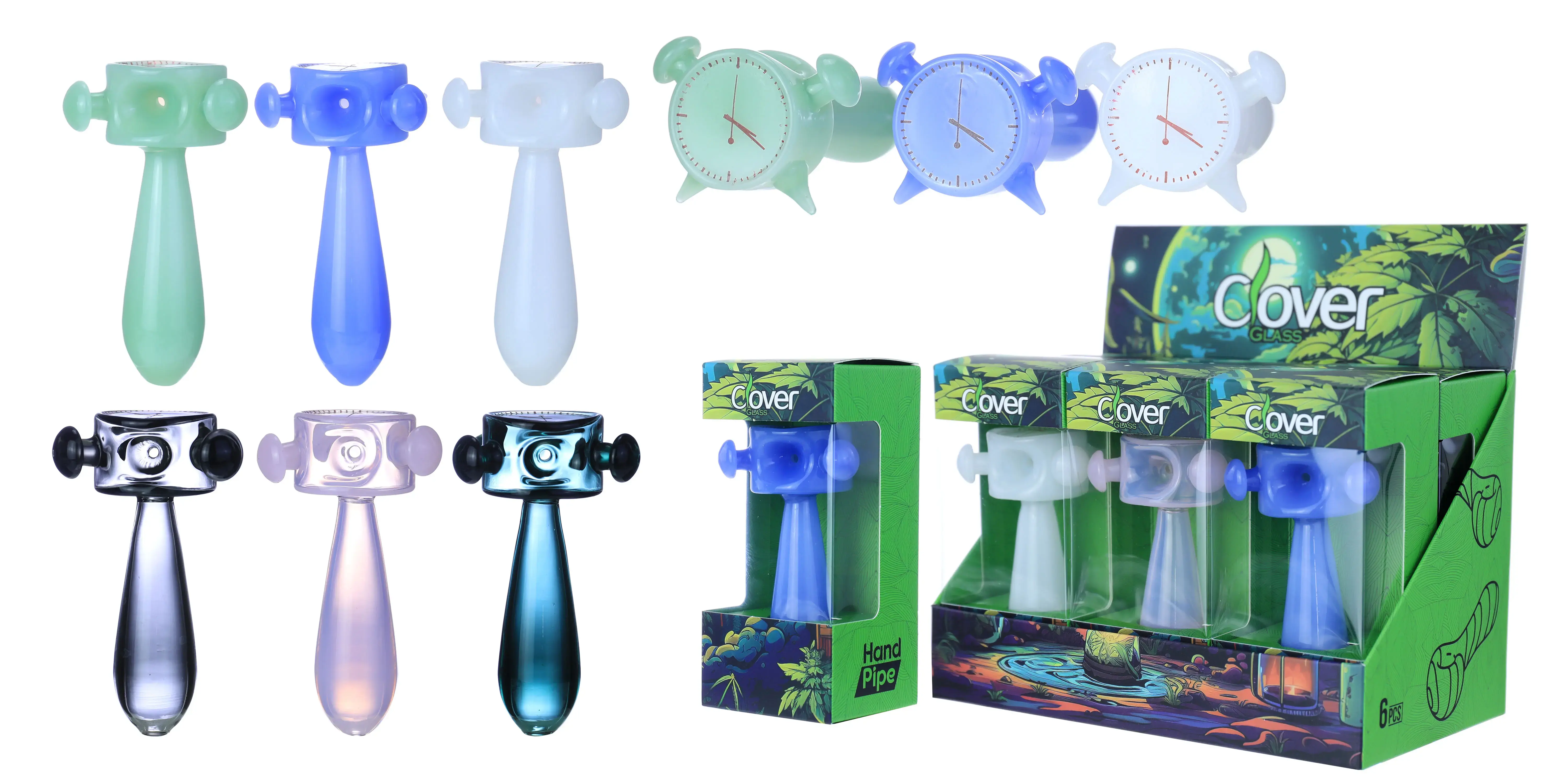[T-1373-08] Clover Glass Hand Pipe 4.5 Inch Display 6PK (WPF-630)