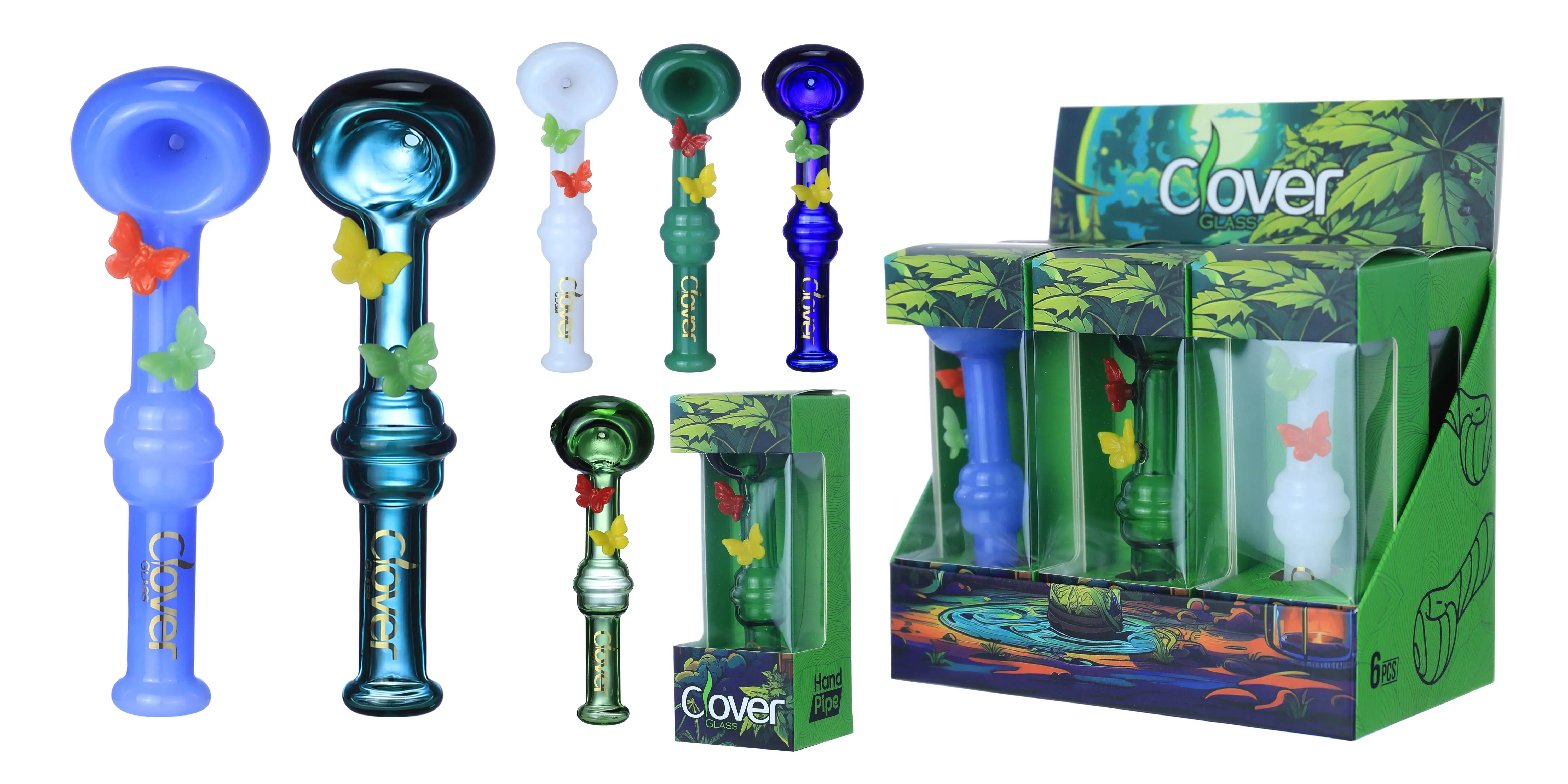 [T-1373-10] Clover Glass Hand Pipe 4.5 Inch Display 6PK (WPF-626)