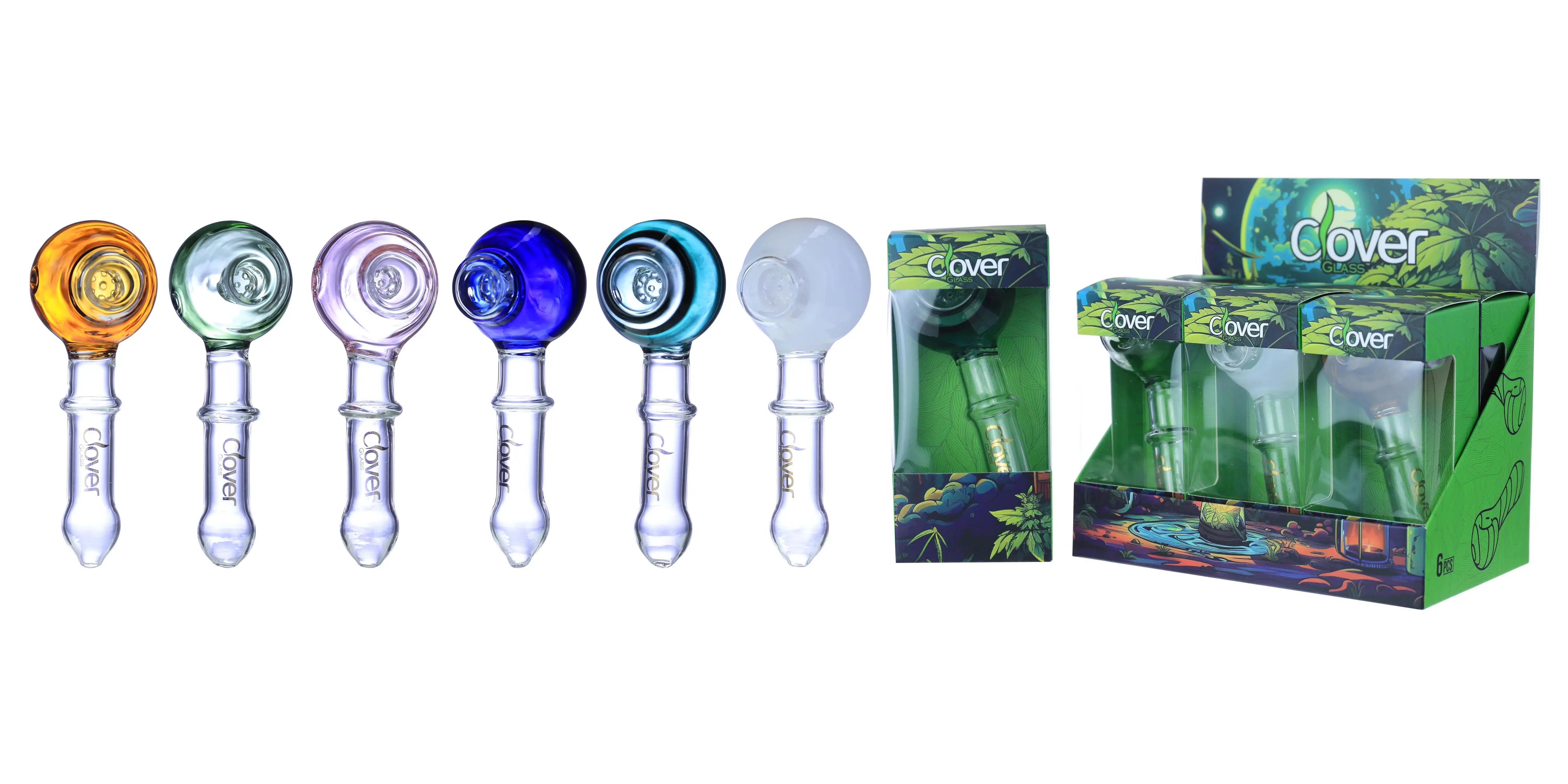 [T-1373-13] Clover Glass Hand Pipe 4.5 Inch Display 6PK (WPF-608)