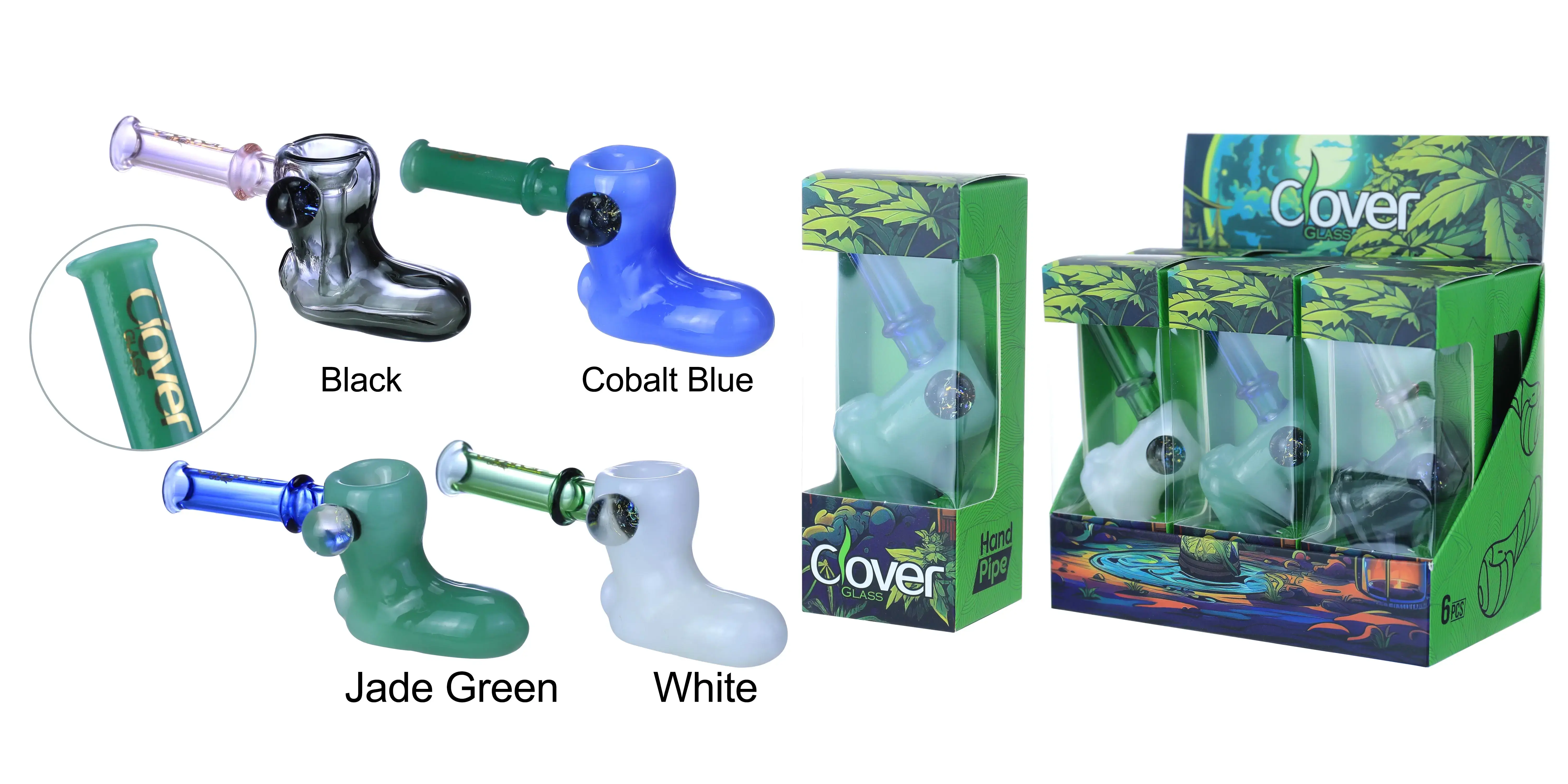 [T-1373-16] Clover Glass Hand Pipe 4.5 Inch Display 6PK (WPF-507)