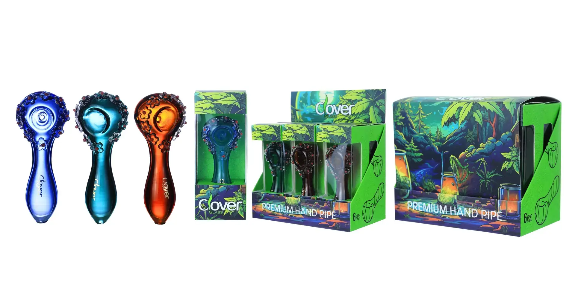 Clover Glass Hand Pipe 4 Inch Display 6PK
