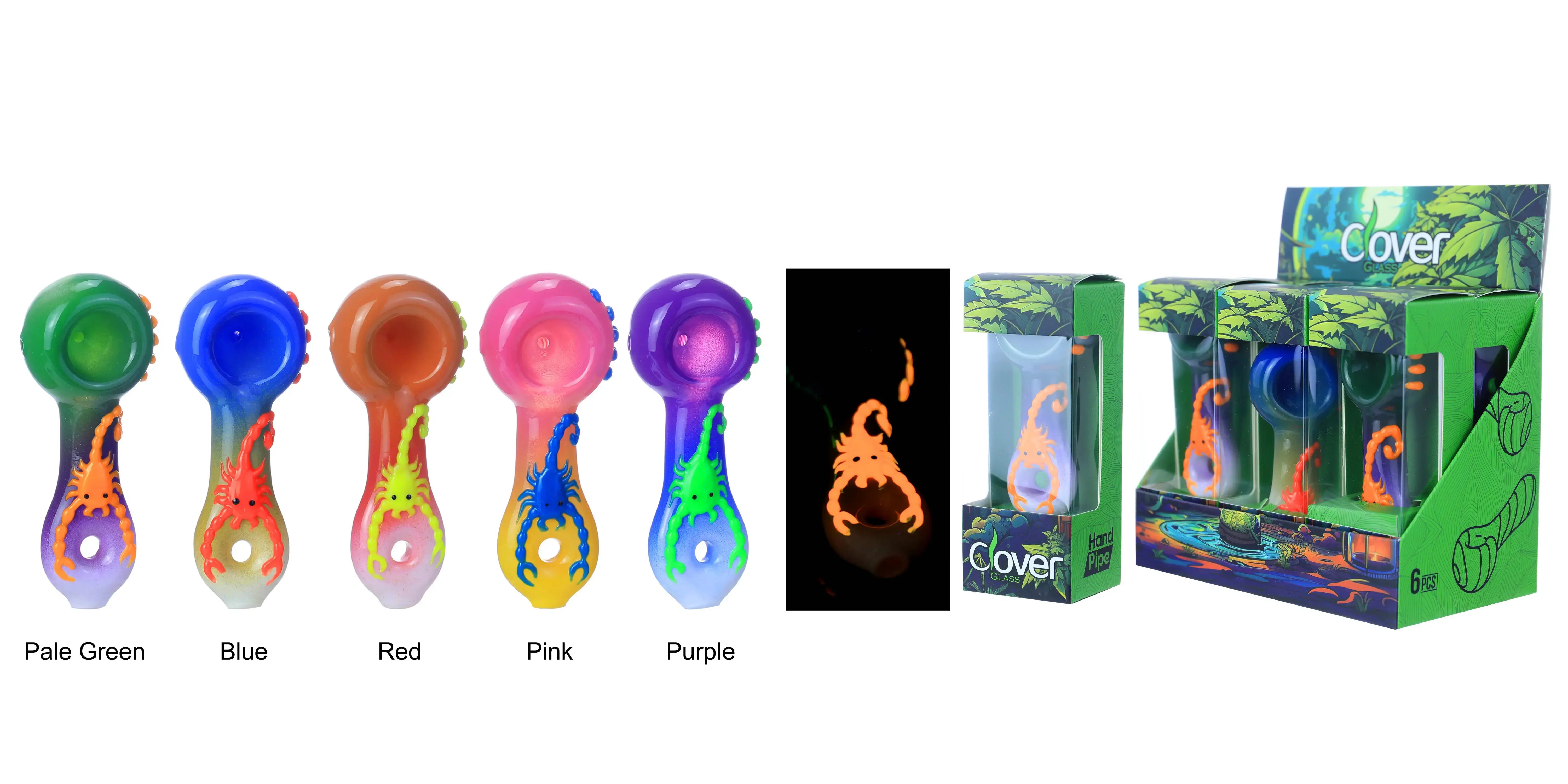 [T-1372-04] Clover Glass Hand Pipe 4 Inch Display 6PK (WPF-653)
