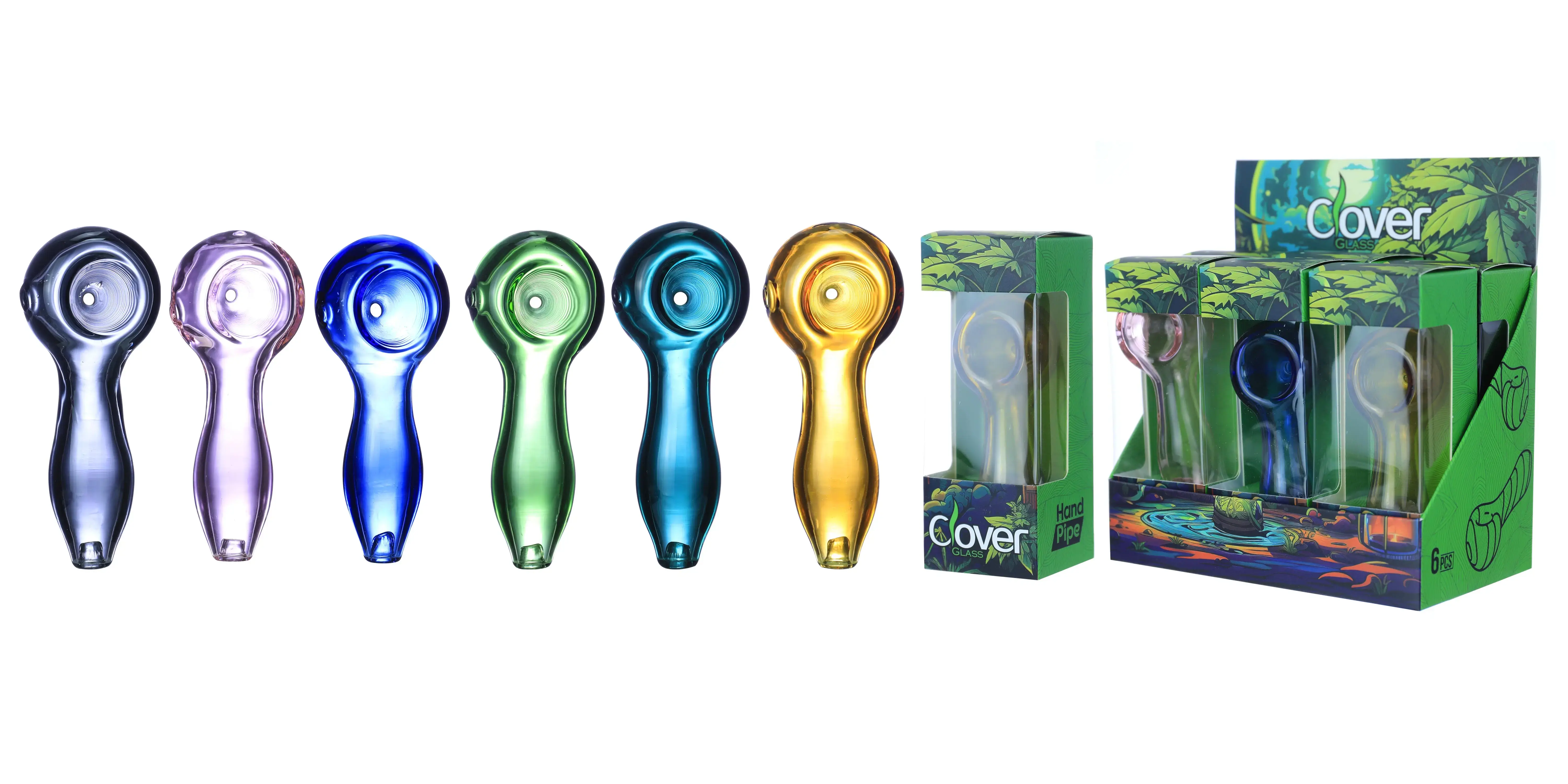 [T-1372-05] Clover Glass Hand Pipe 4 Inch Display 6PK (WPF-658)