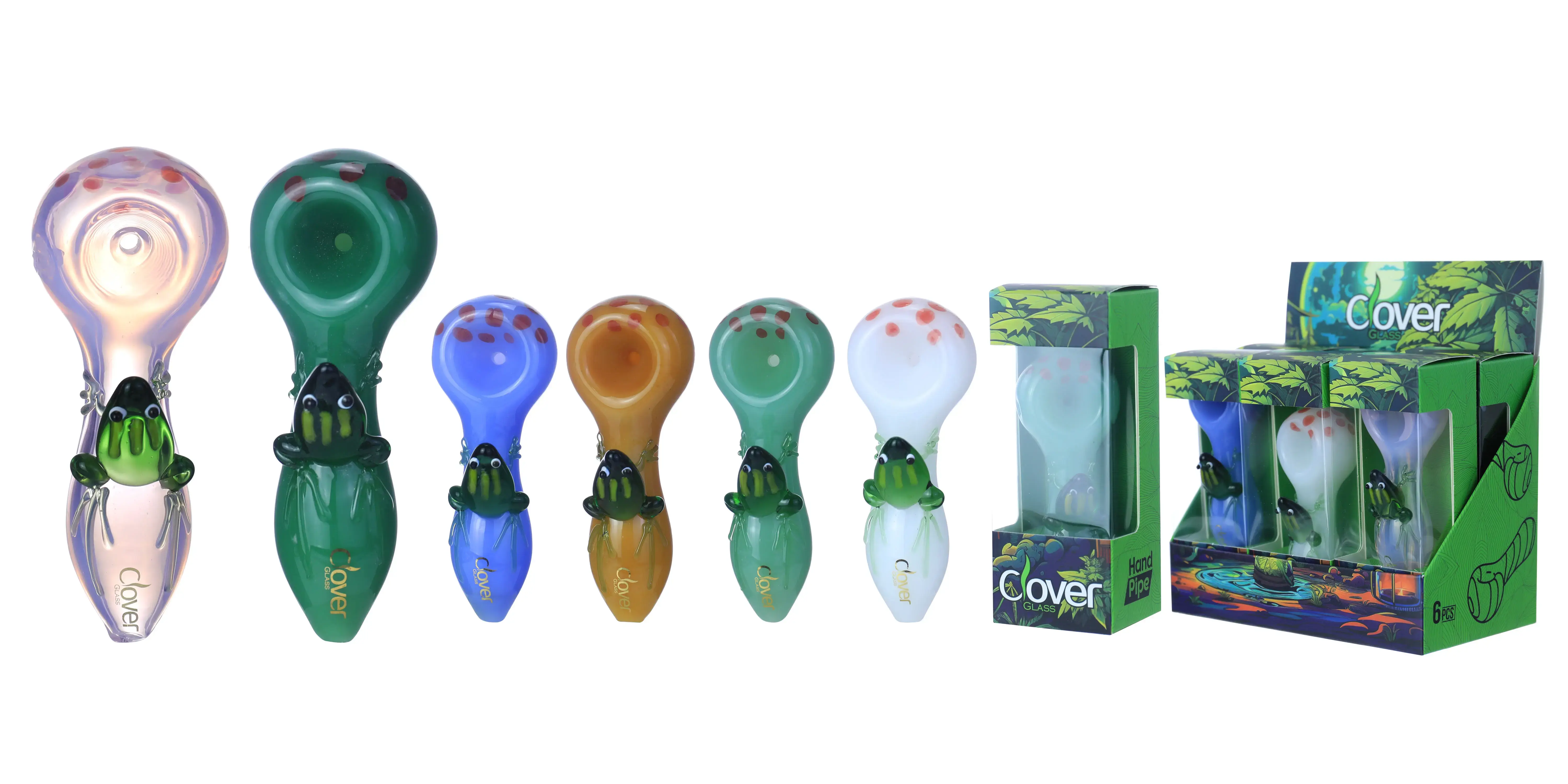 [T-1372-07] Clover Glass Hand Pipe 4 Inch Display 6PK (WPF-661)