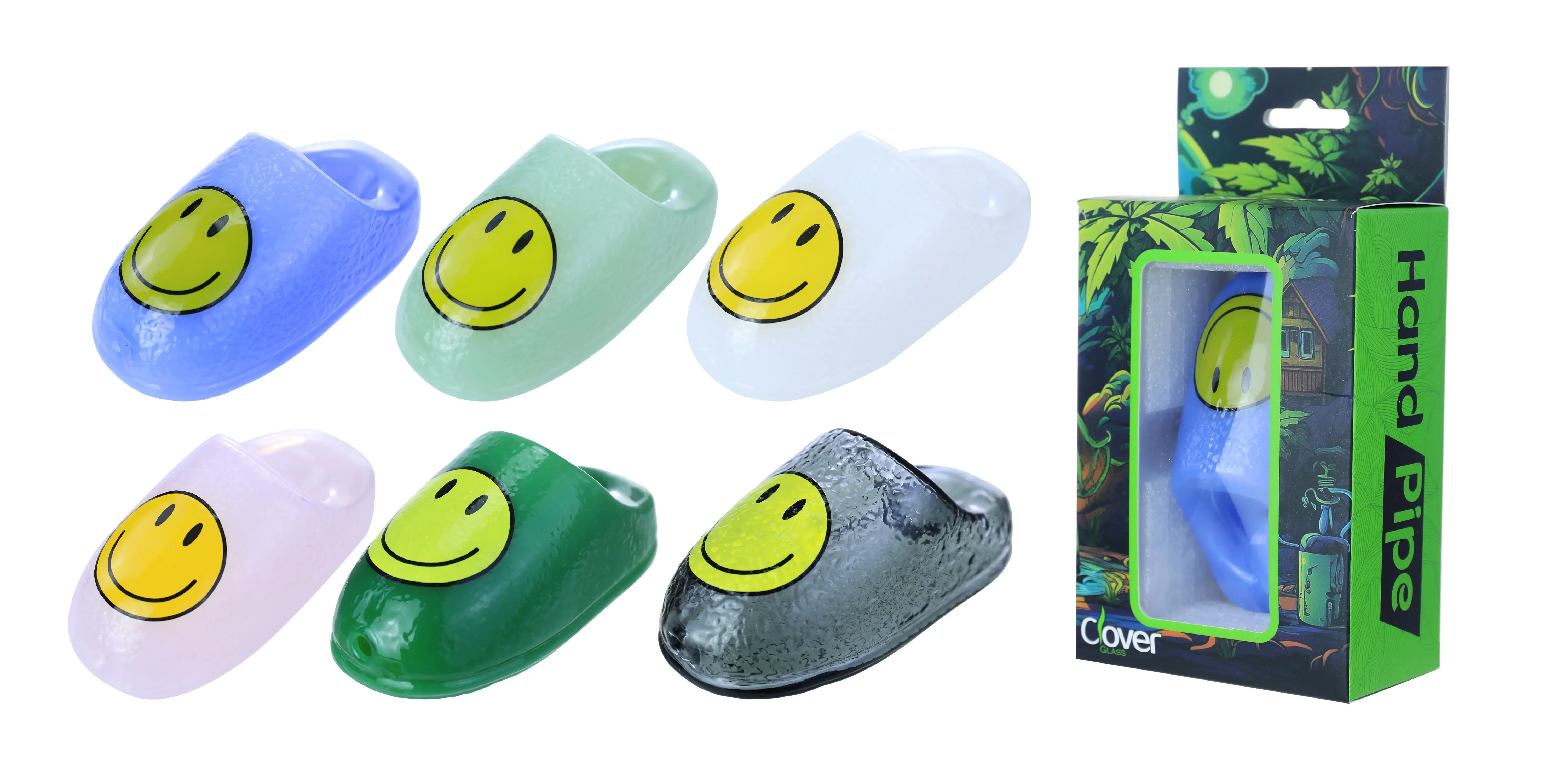 [T-1372-14] Clover Glass Hand Pipe 4 Inch Display 6PK (WPF-633)