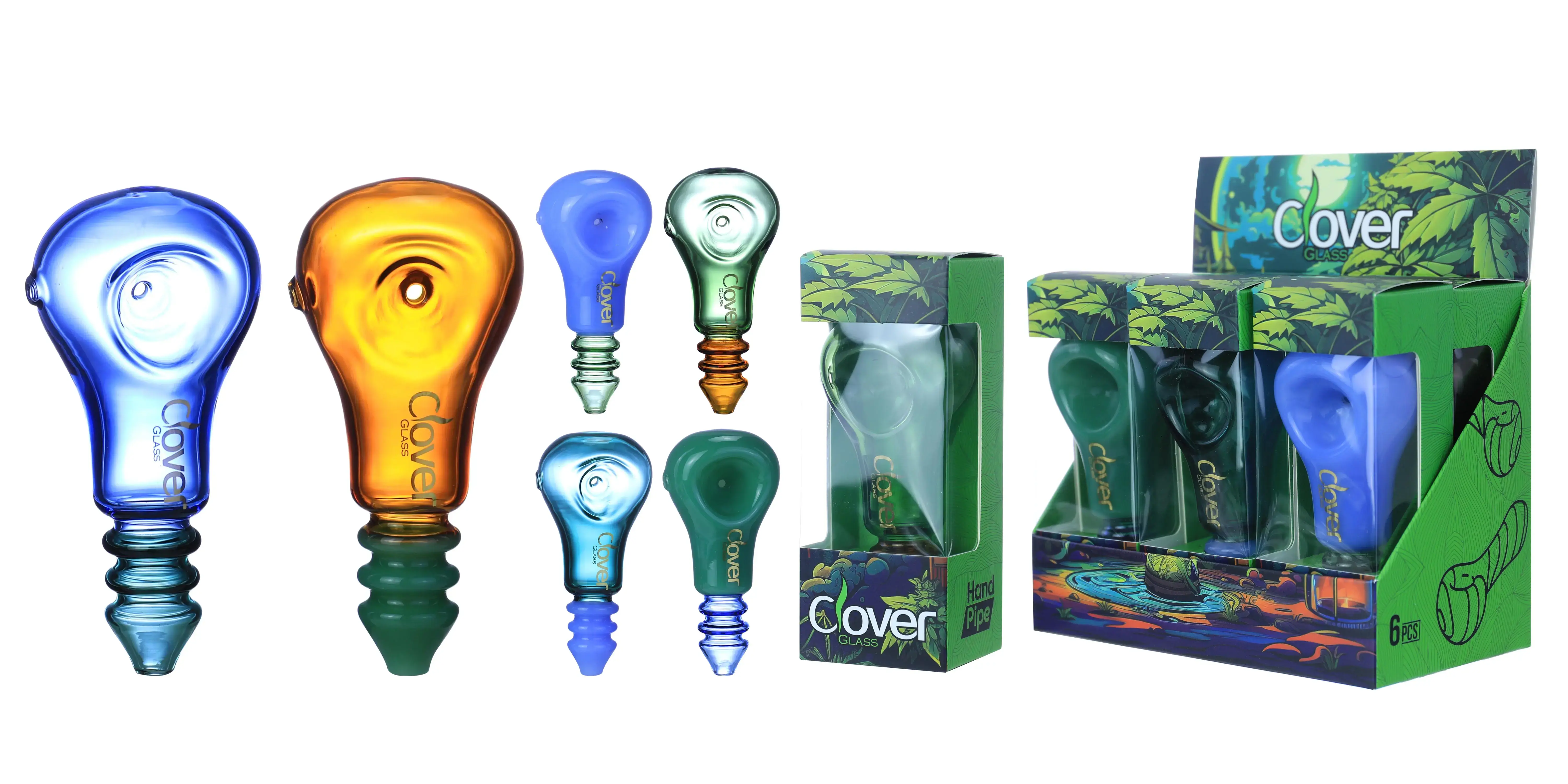 [T-1372-17] Clover Glass Hand Pipe 4 Inch Display 6PK (WPF-623)