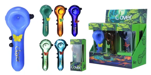 [T-1372-18] Clover Glass Hand Pipe 4 Inch Display 6PK (WPF-624)