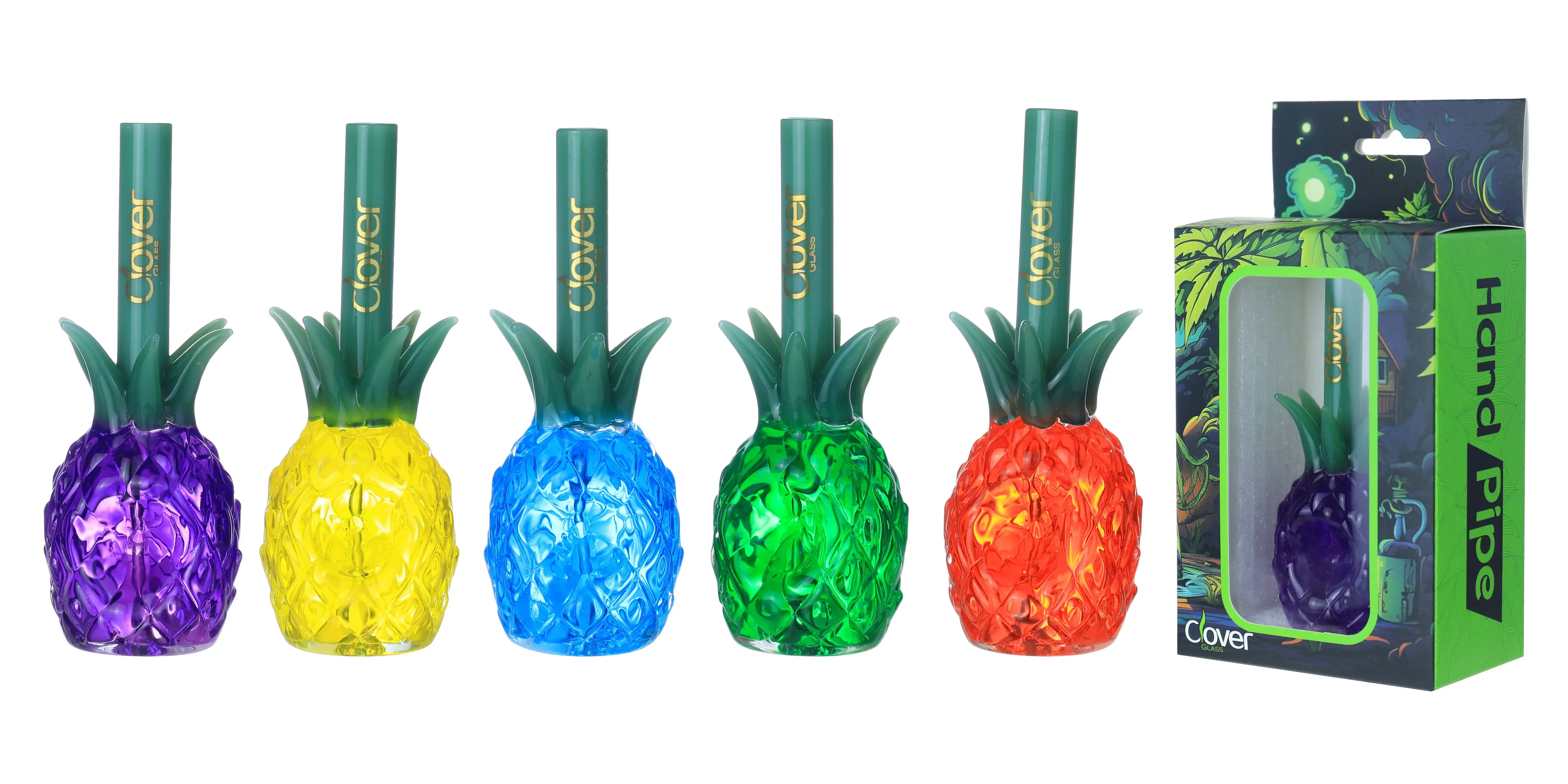 [T-1372-22] Clover Glass Hand Pipe 4 Inch Display 6PK (WPF-581)