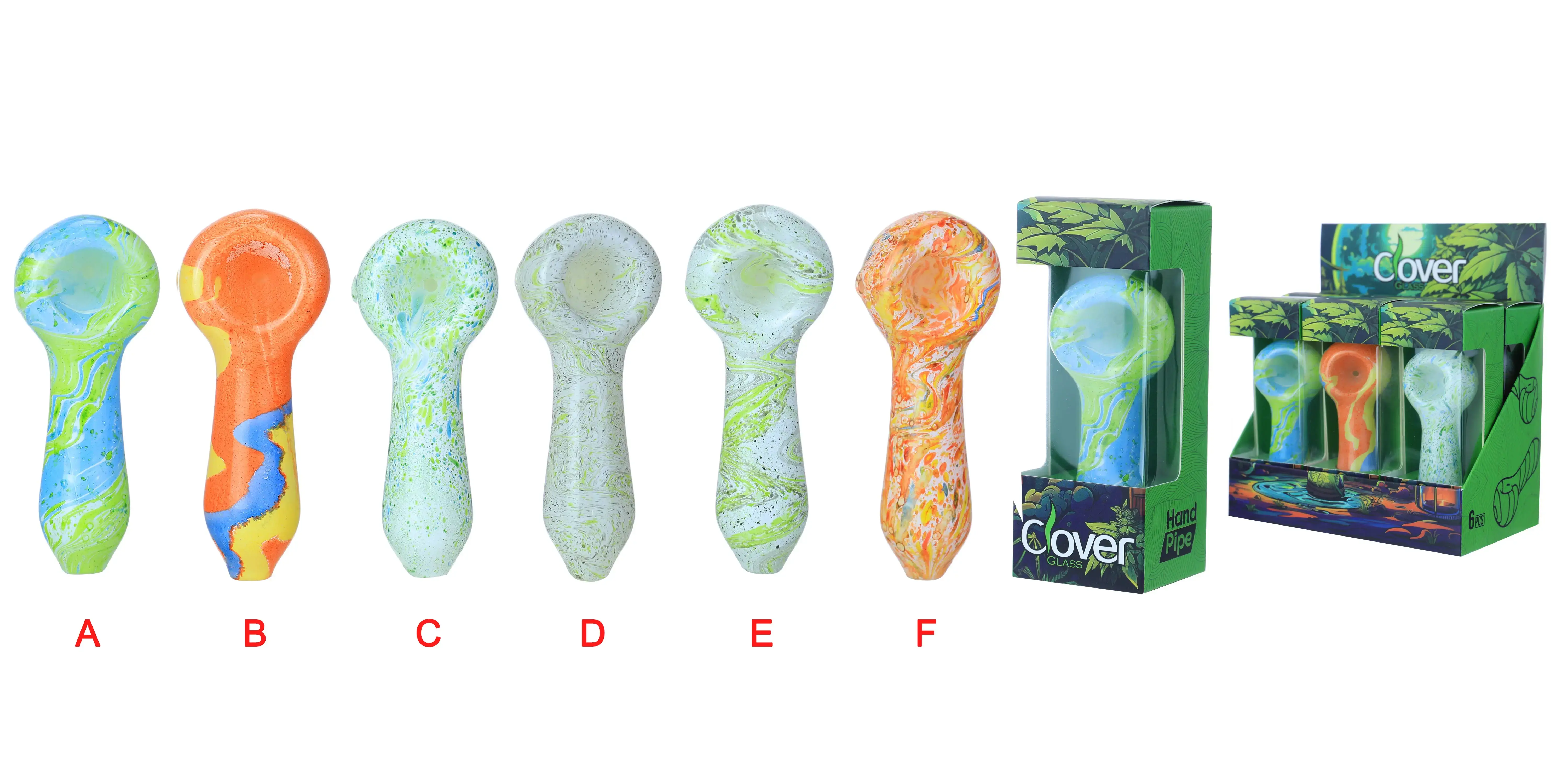 [T-1372-28] Clover Glass Hand Pipe 4 Inch Display 6PK (WPF-674)