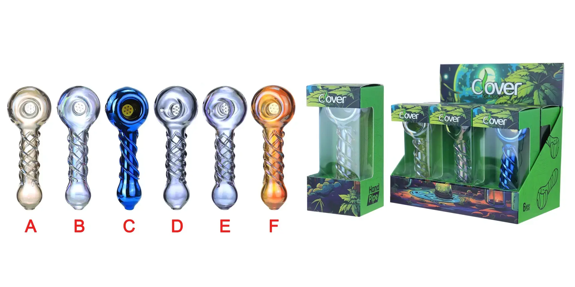 [T-1374-01] Clover Glass Hand Pipe 5Inch Display 6PK (WPF-652)