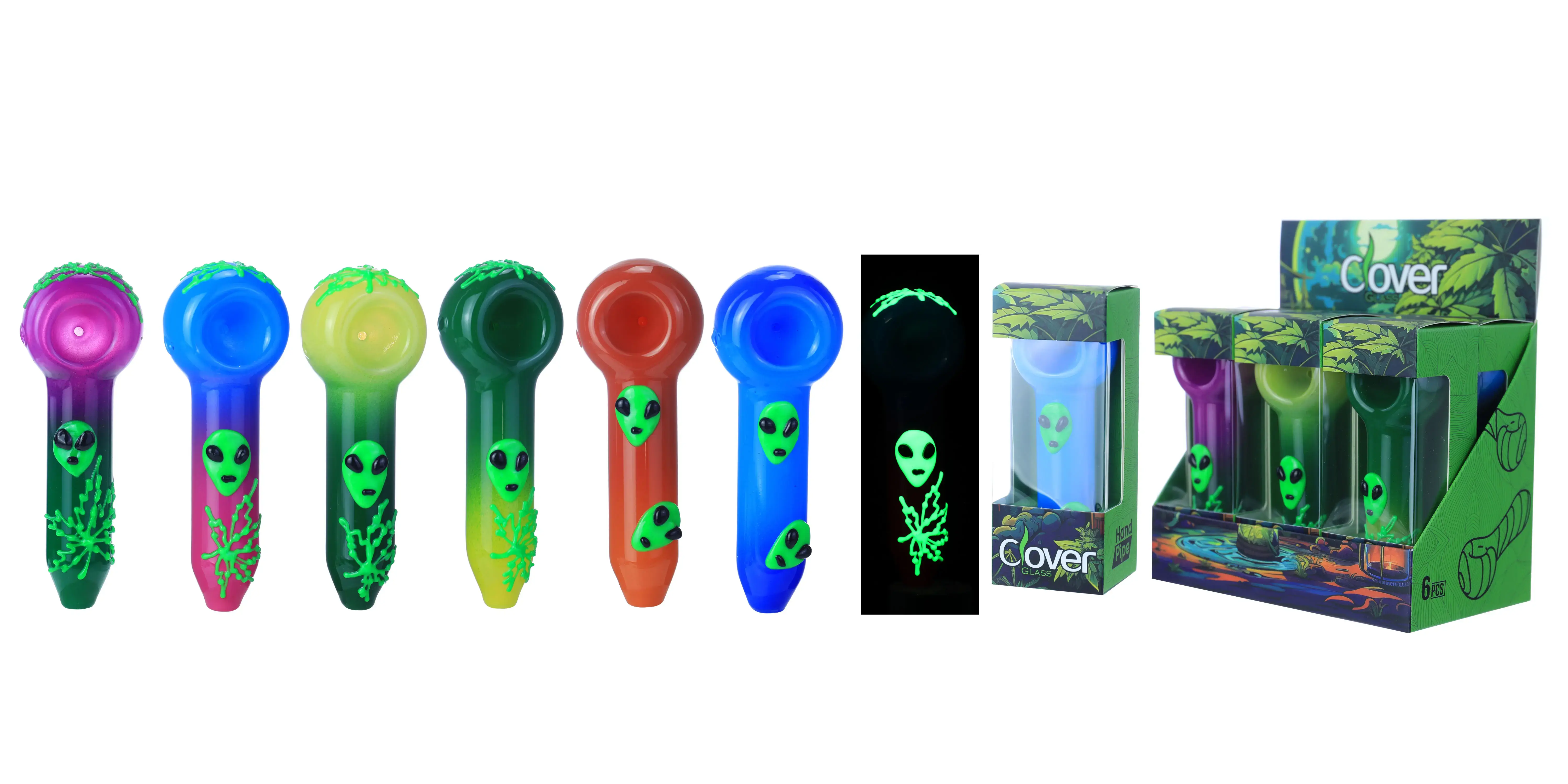 [T-1374-02] Clover Glass Hand Pipe 5Inch Display 6PK (WPF-654)