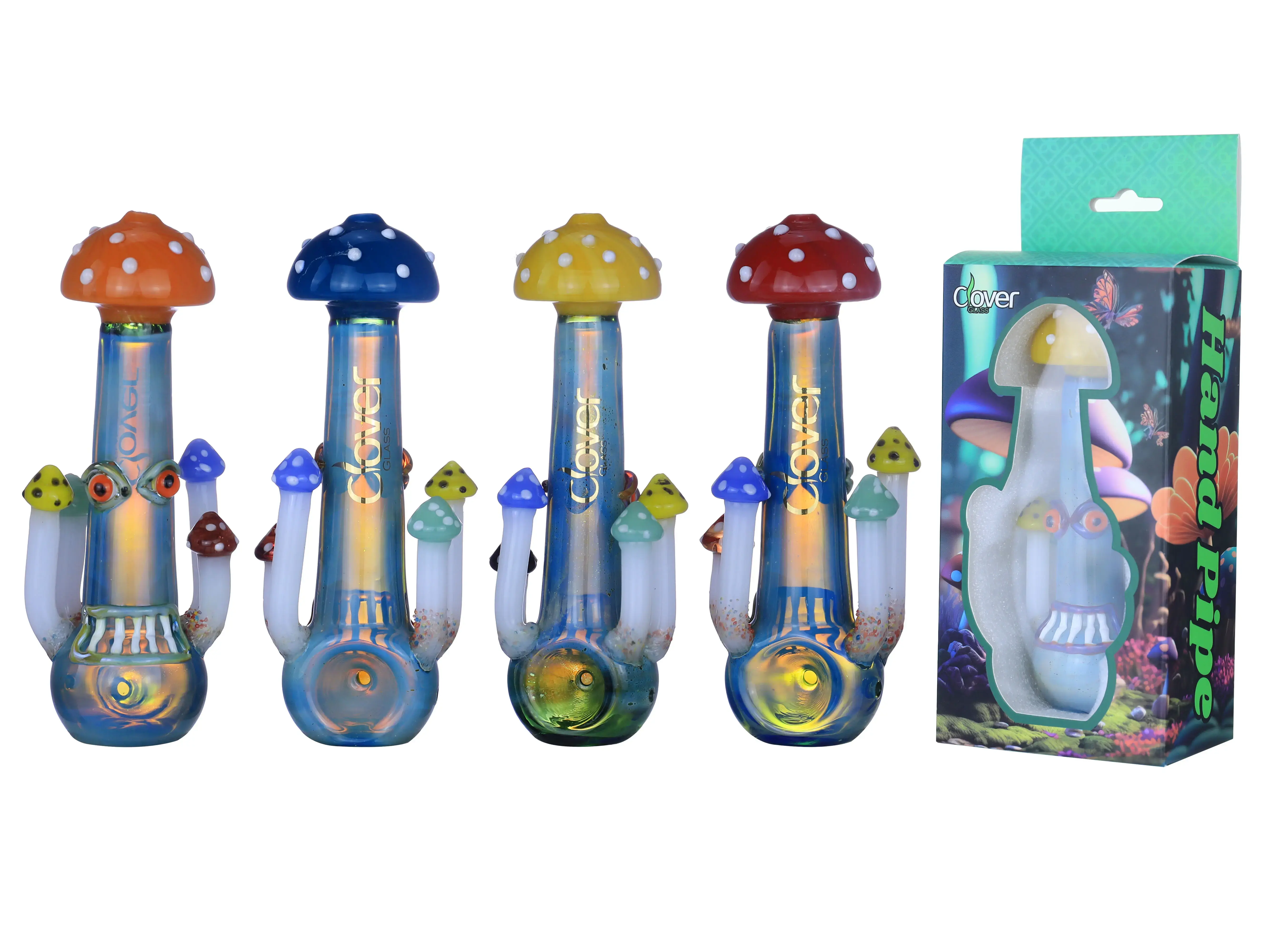 [T-1374-06] Clover Glass Hand Pipe 5Inch Display 6PK (WPF-421)