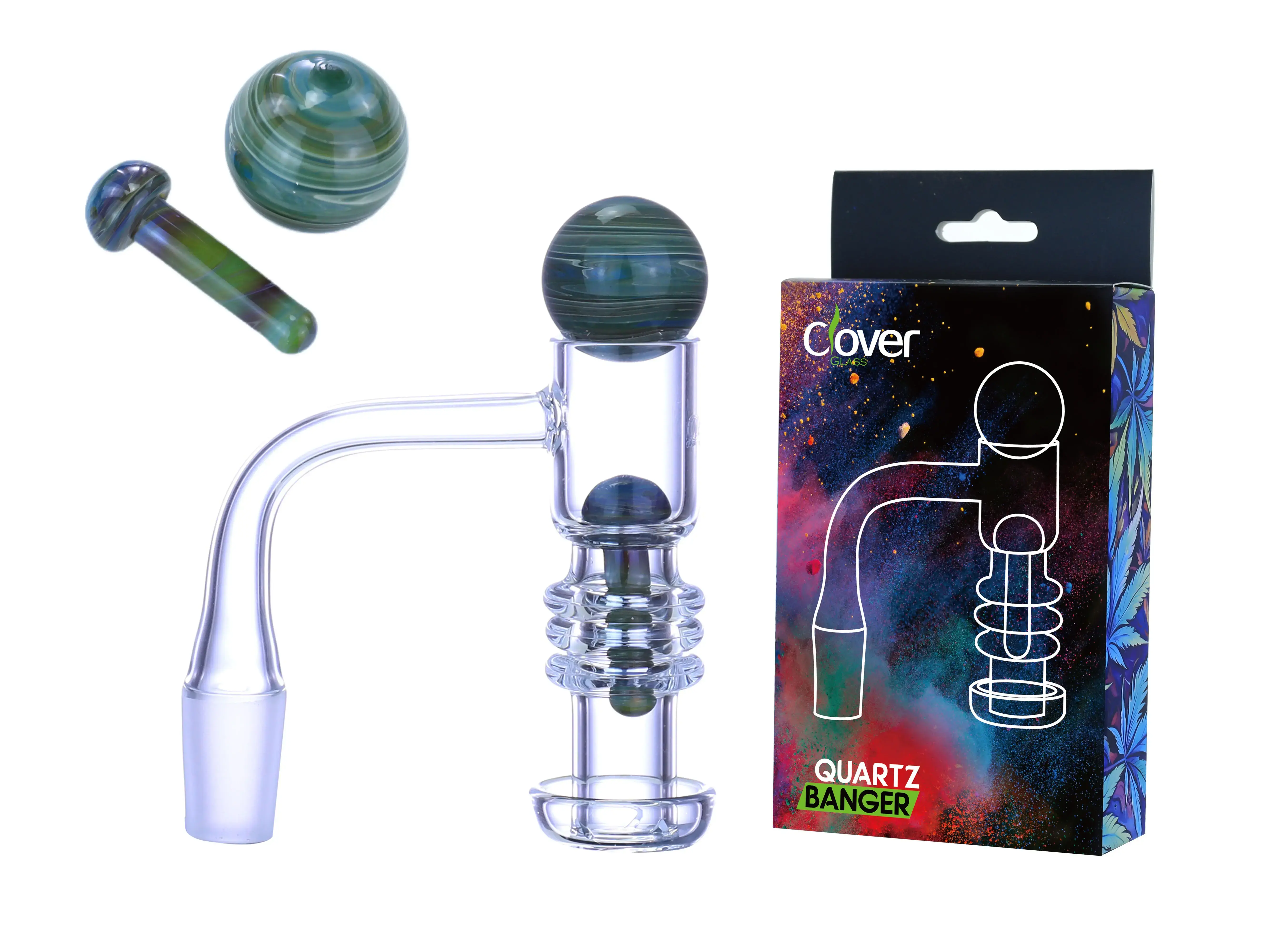 [Q-4844-05] Clover Glass Quartz Terp Slurper Banger Kit 14MM (Design 5 #470)