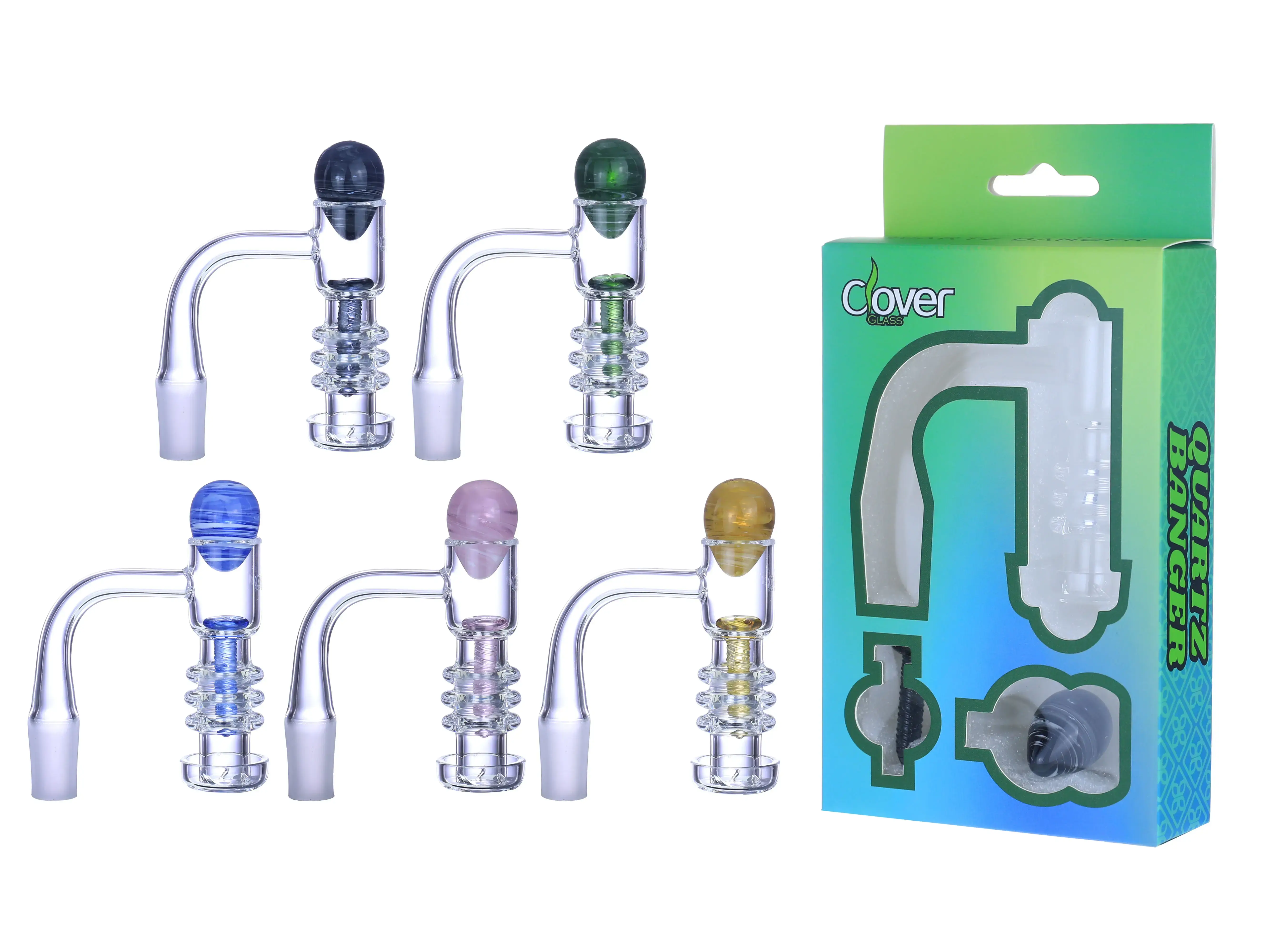 [Q-4844-09] Clover Glass Quartz Terp Slurper Banger Kit 14MM (Design 9 #827)