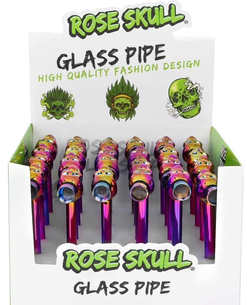 Clover Rose Skull Glass Pipe Ghost Head 24PC A Display
