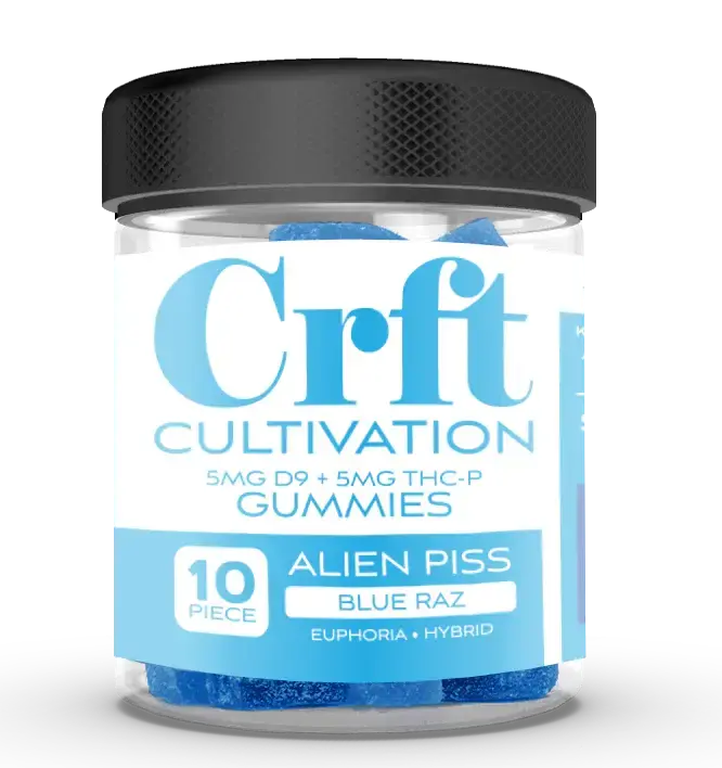 [Q-4805-02] CRFT 10 X 10MG D9 + THC-P jar GUMMIES (Alien Piss)