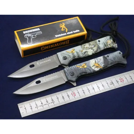 [Q-1698-03] DEFENSE KNIFE BROWNING BRAND WOOD BASE WITH ROPE CUTTER (Eagle)